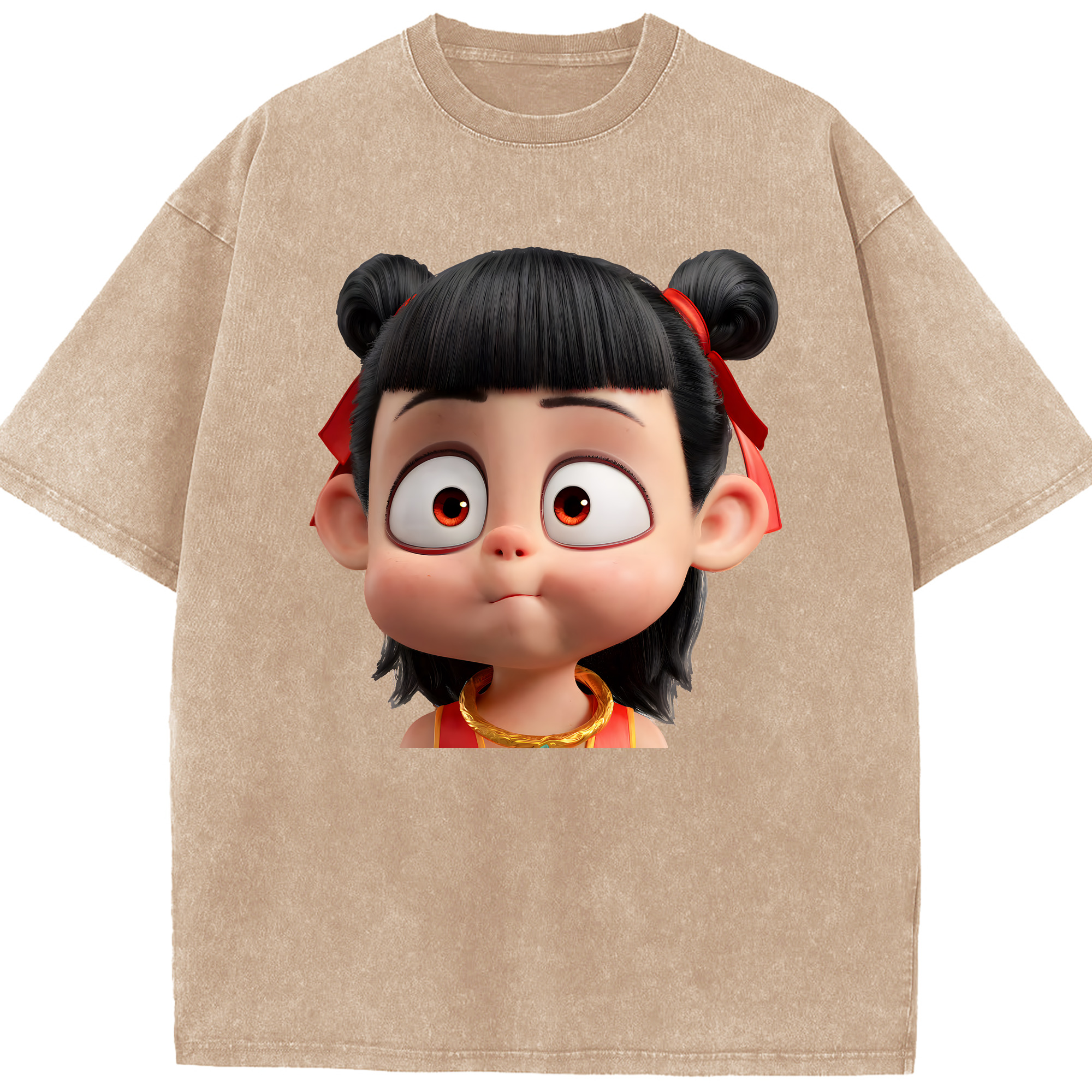 （画像用） Ne Zha 2 ナタ 魔童の大暴れ 綿100% ヴィンテージ風 半袖Tシャツ（フロントプリント）