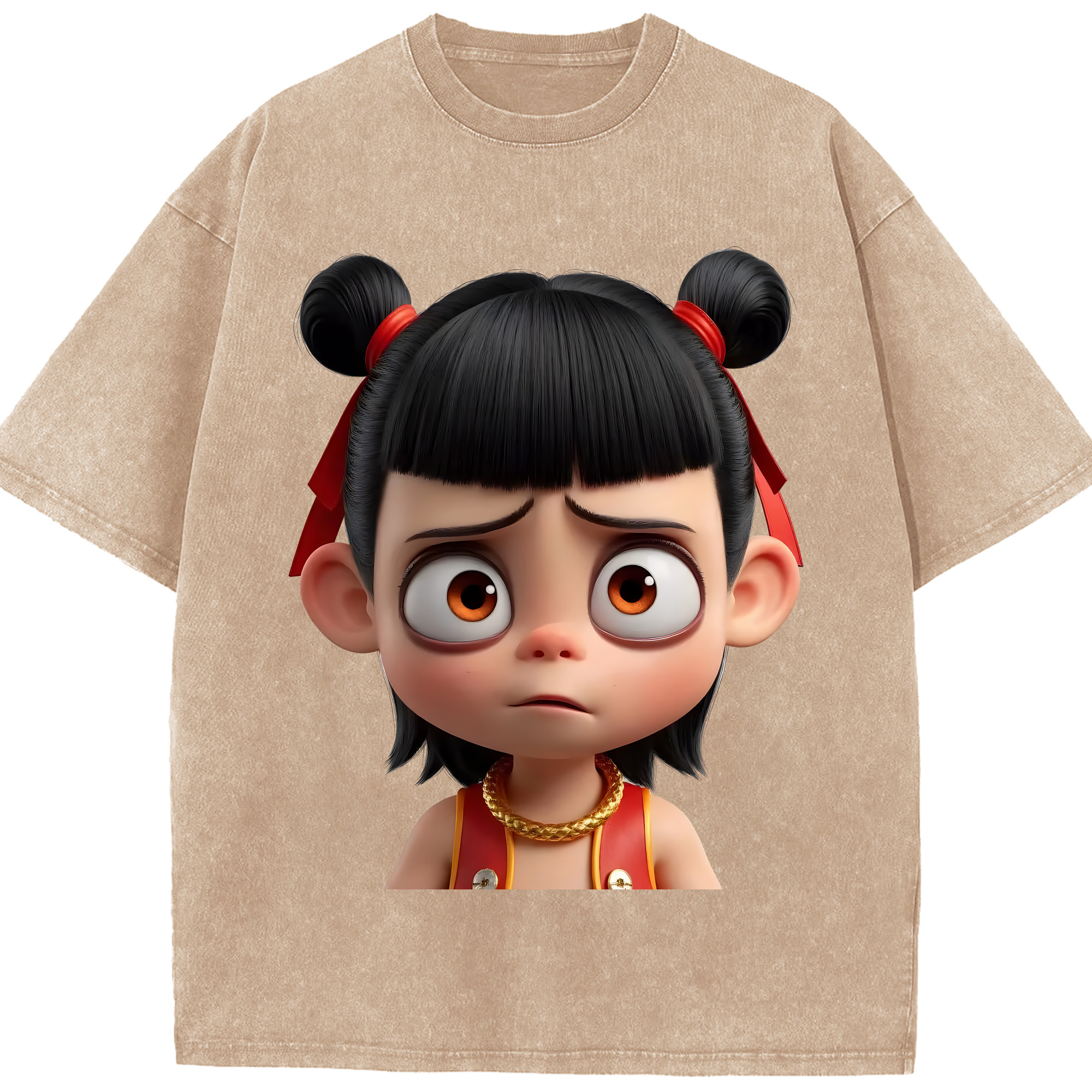 （画像用） Ne Zha 2 ナタ 魔童の大暴れ 綿100% ヴィンテージ風 半袖Tシャツ（フロントプリント）