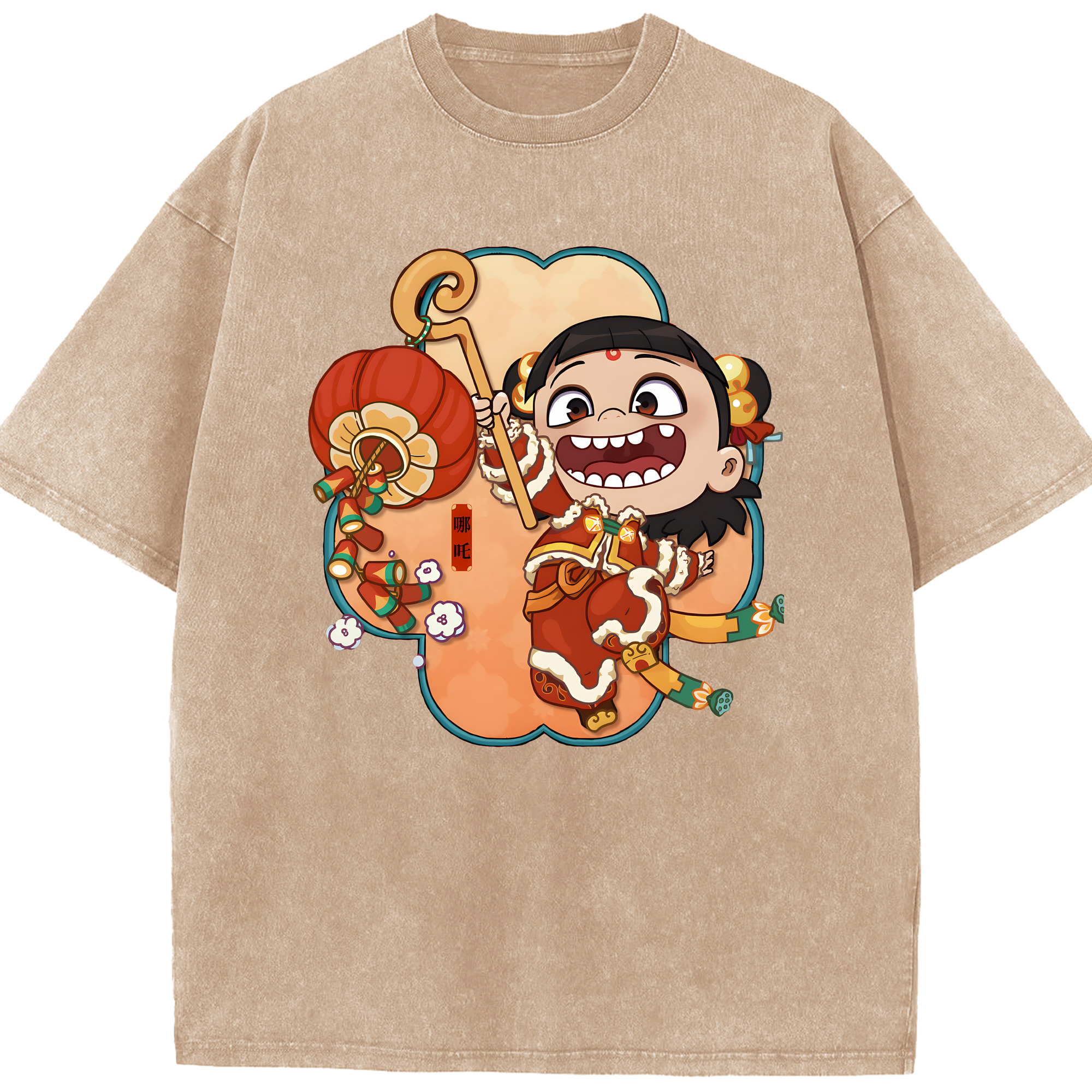 （画像用） Ne Zha 2 ナタ 魔童の大暴れ 綿100% ヴィンテージ風 半袖Tシャツ（フロントプリント）