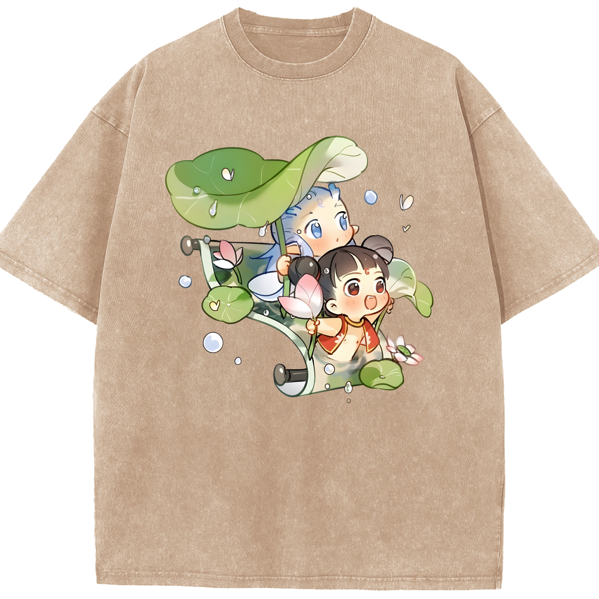 （画像用） Ne Zha 2 ナタ 魔童の大暴れ 綿100% ヴィンテージ風 半袖Tシャツ（フロントプリント）