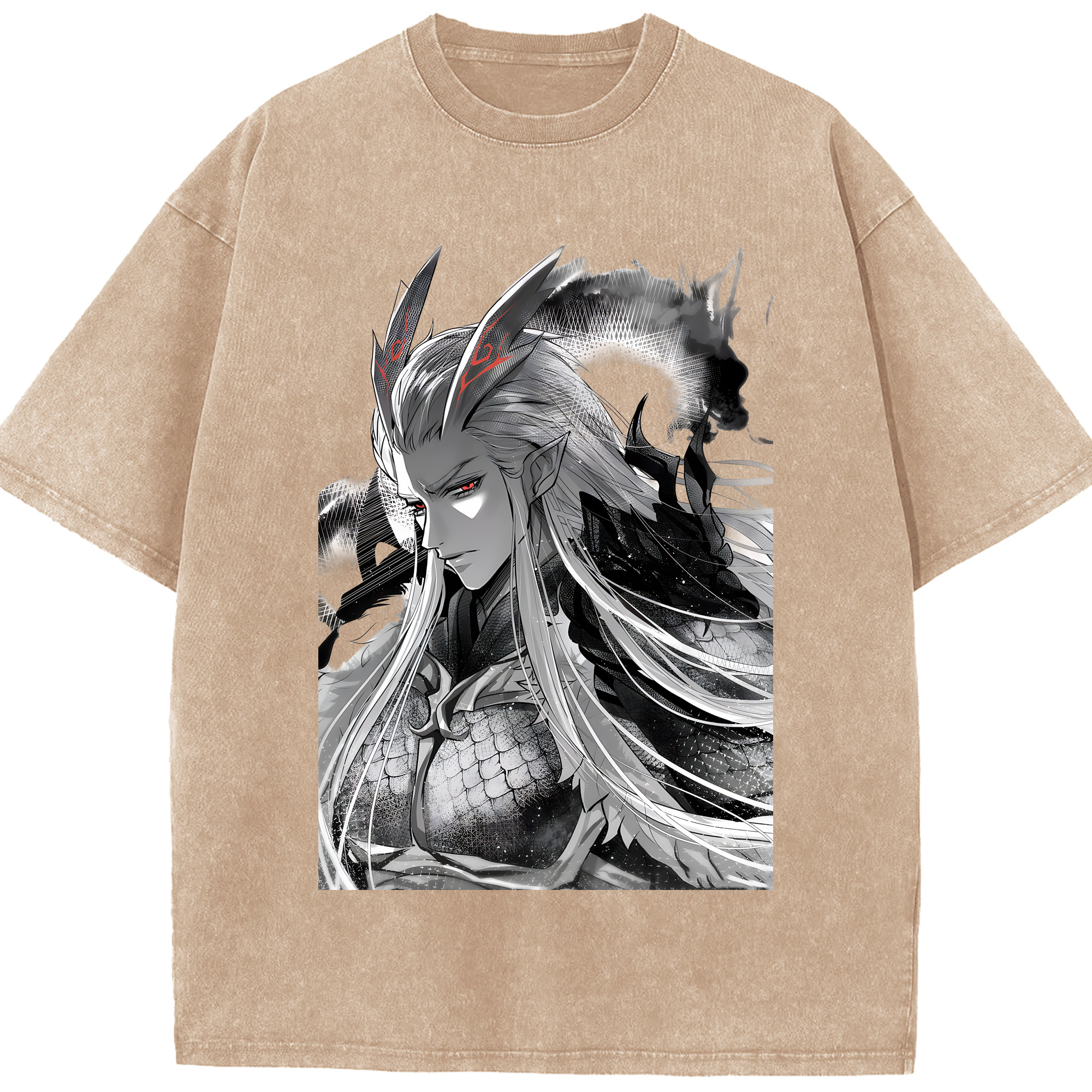 （画像用） Ne Zha 2 ナタ 魔童の大暴れ 綿100% ヴィンテージ風 半袖Tシャツ（フロントプリント）