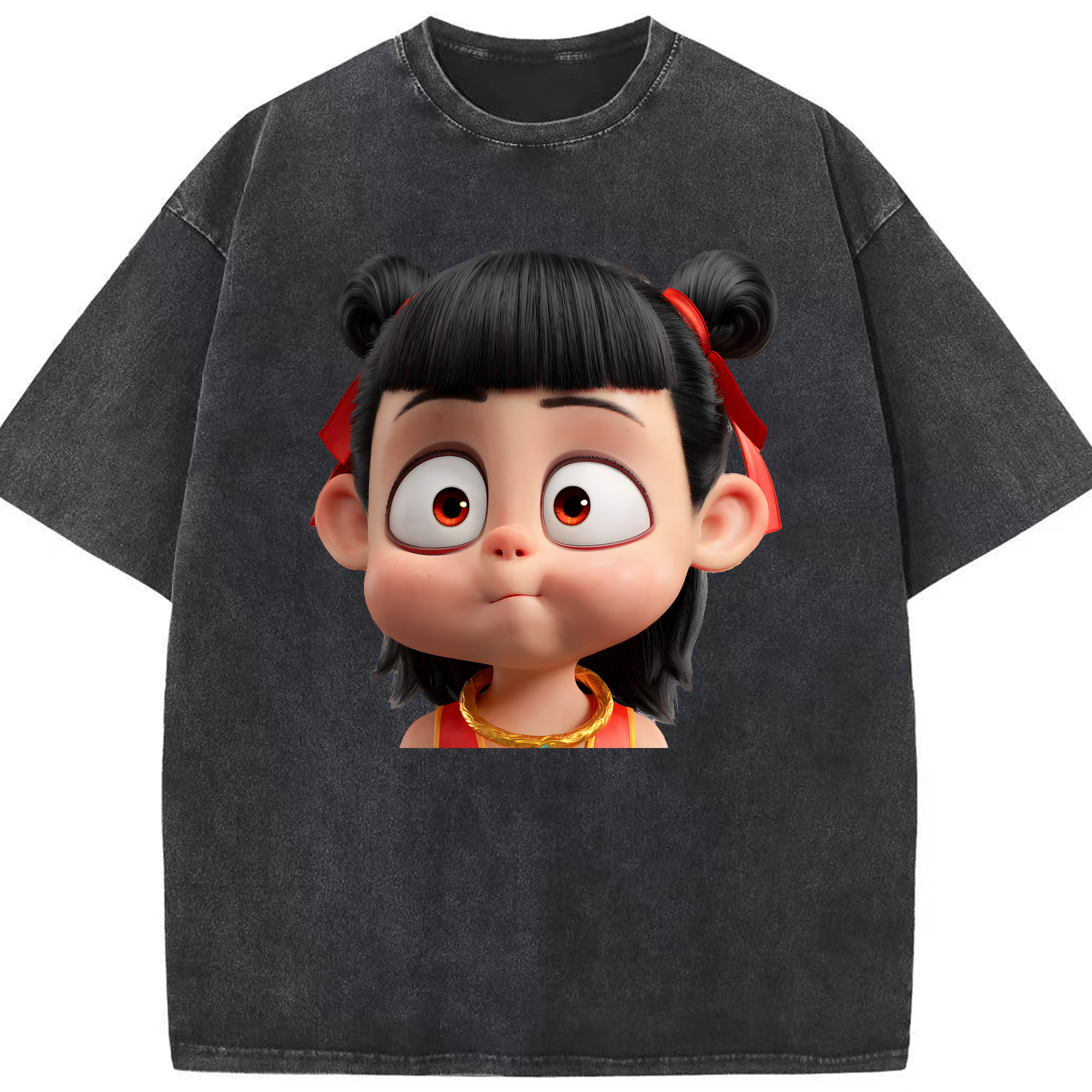 （画像用） Ne Zha 2 ナタ 魔童の大暴れ 綿100% ヴィンテージ風 半袖Tシャツ（フロントプリント）