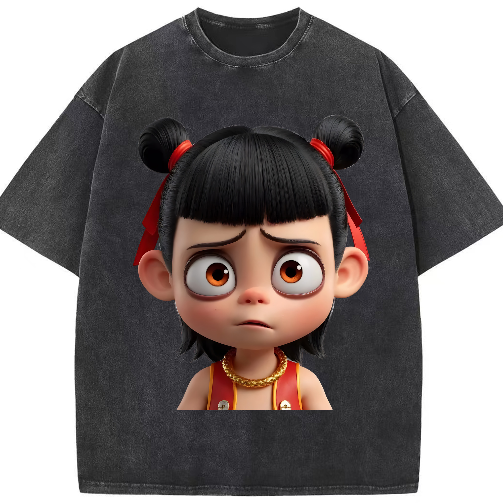 （画像用） Ne Zha 2 ナタ 魔童の大暴れ 綿100% ヴィンテージ風 半袖Tシャツ（フロントプリント）