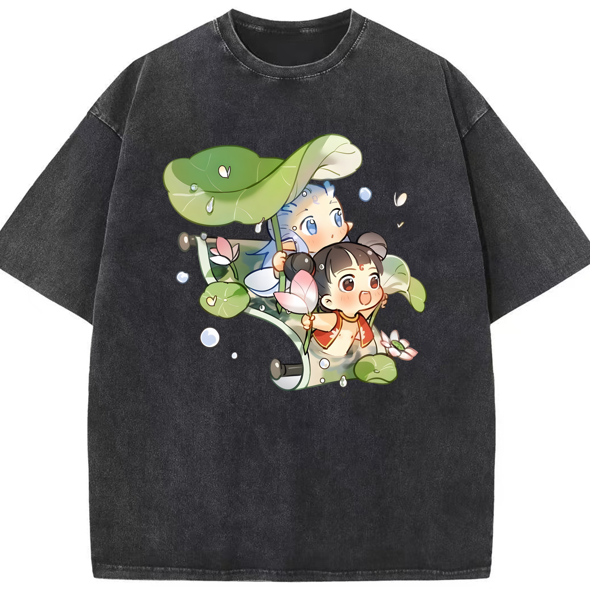 （画像用） Ne Zha 2 ナタ 魔童の大暴れ 綿100% ヴィンテージ風 半袖Tシャツ（フロントプリント）