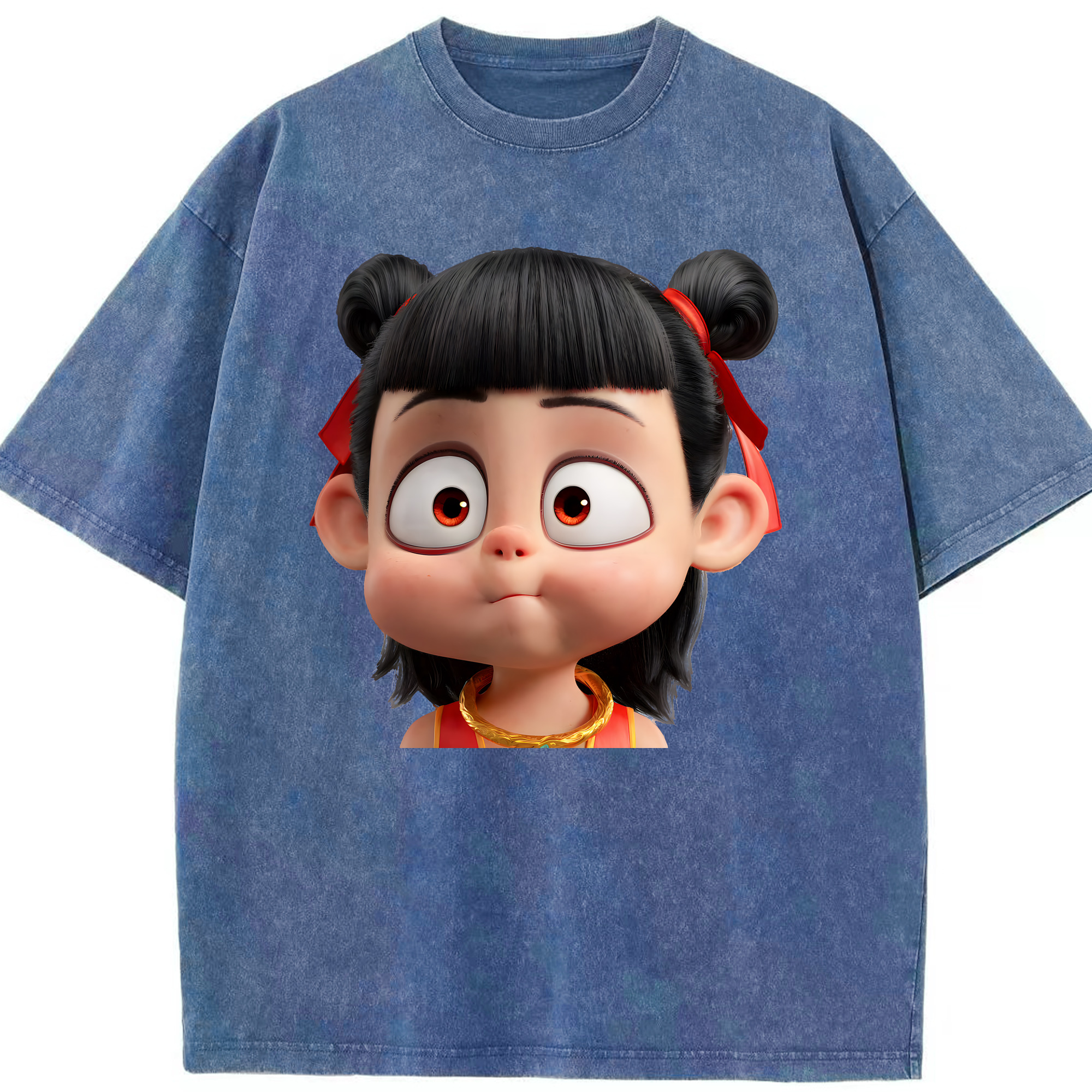 （画像用） Ne Zha 2 ナタ 魔童の大暴れ 綿100% ヴィンテージ風 半袖Tシャツ（フロントプリント）