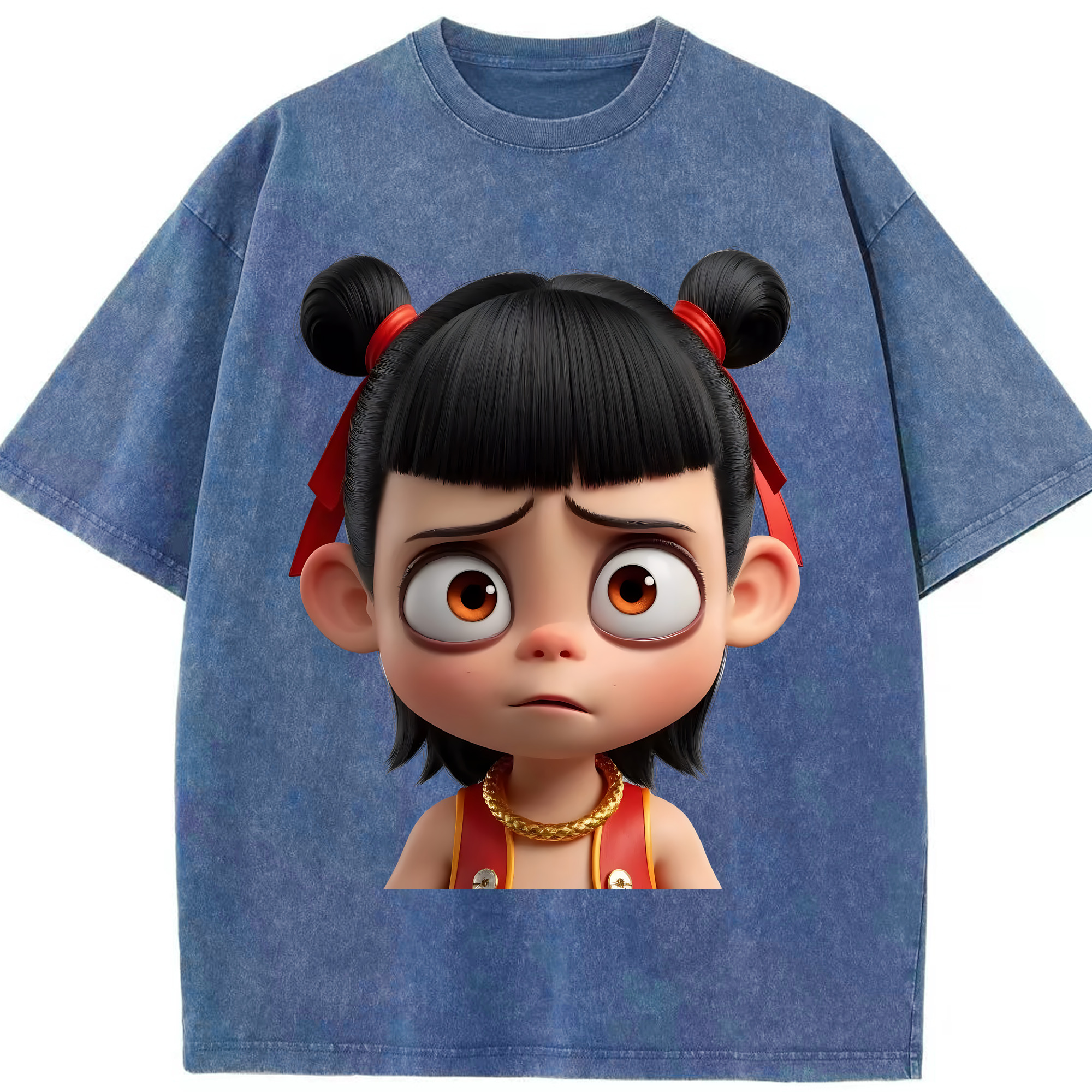 （画像用） Ne Zha 2 ナタ 魔童の大暴れ 綿100% ヴィンテージ風 半袖Tシャツ（フロントプリント）