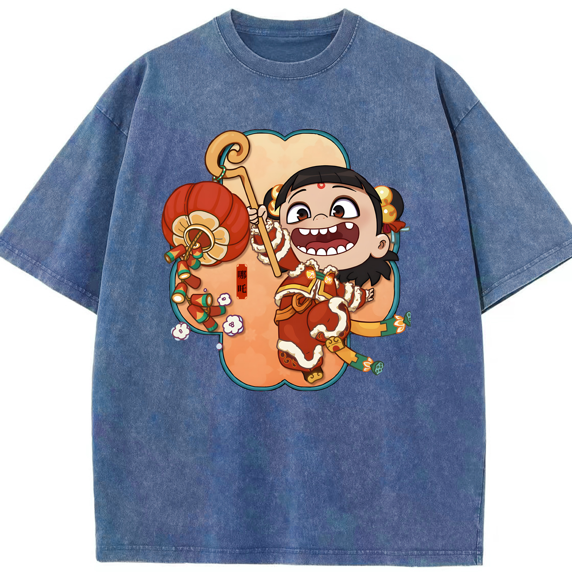 （画像用） Ne Zha 2 ナタ 魔童の大暴れ 綿100% ヴィンテージ風 半袖Tシャツ（フロントプリント）