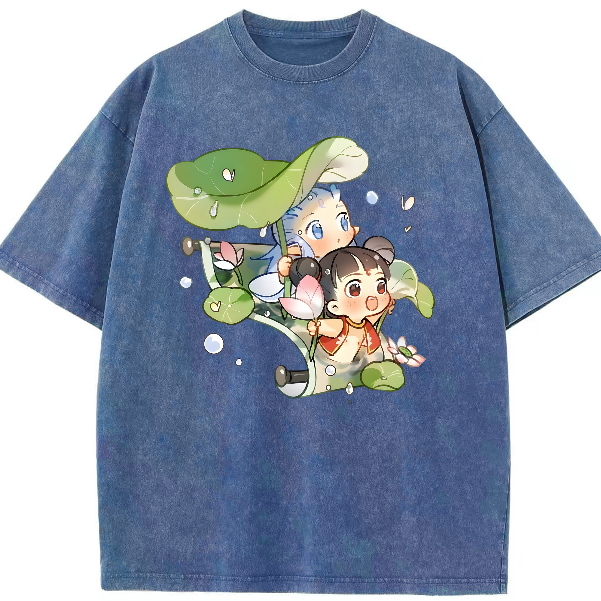 （画像用） Ne Zha 2 ナタ 魔童の大暴れ 綿100% ヴィンテージ風 半袖Tシャツ（フロントプリント）