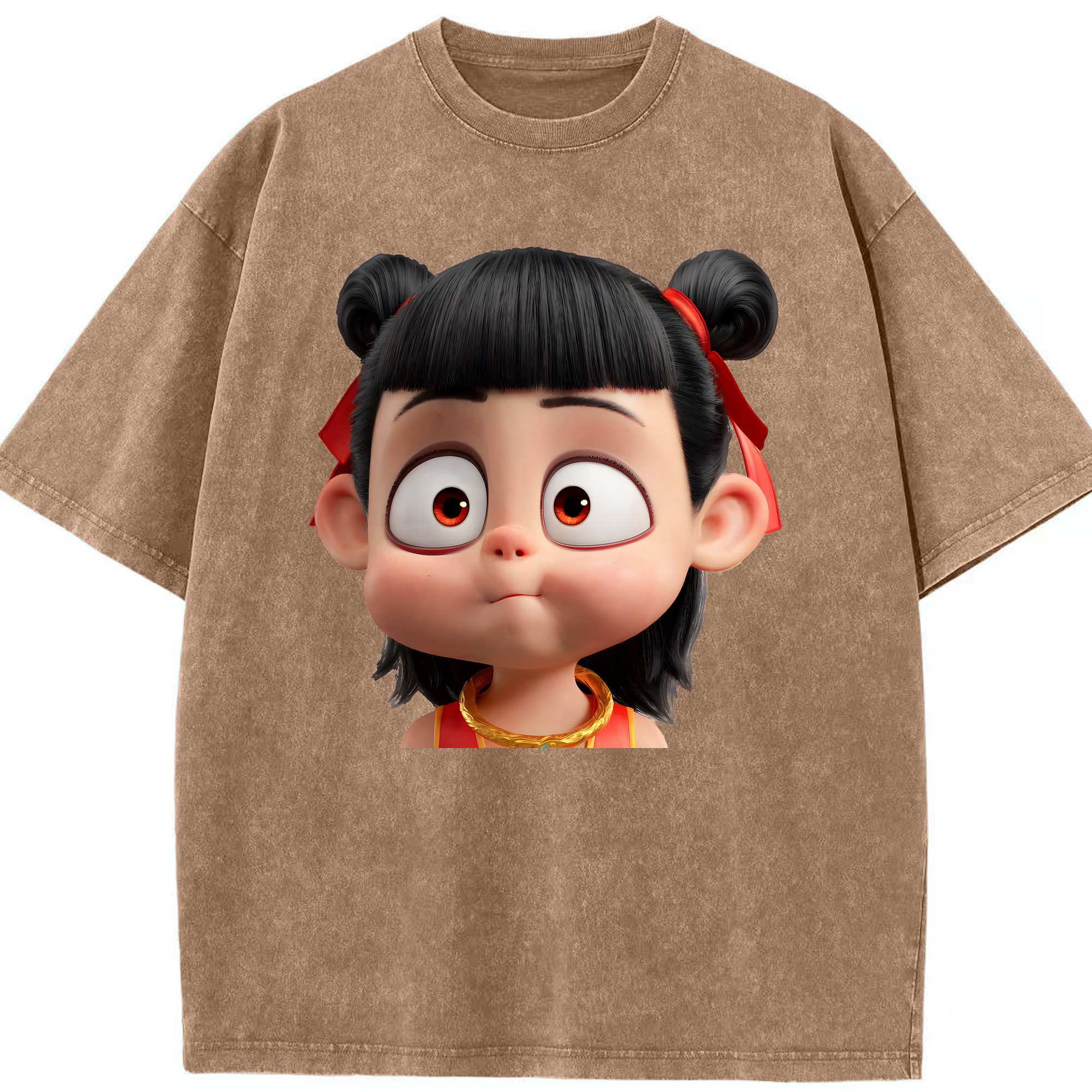 （画像用） Ne Zha 2 ナタ 魔童の大暴れ 綿100% ヴィンテージ風 半袖Tシャツ（フロントプリント）