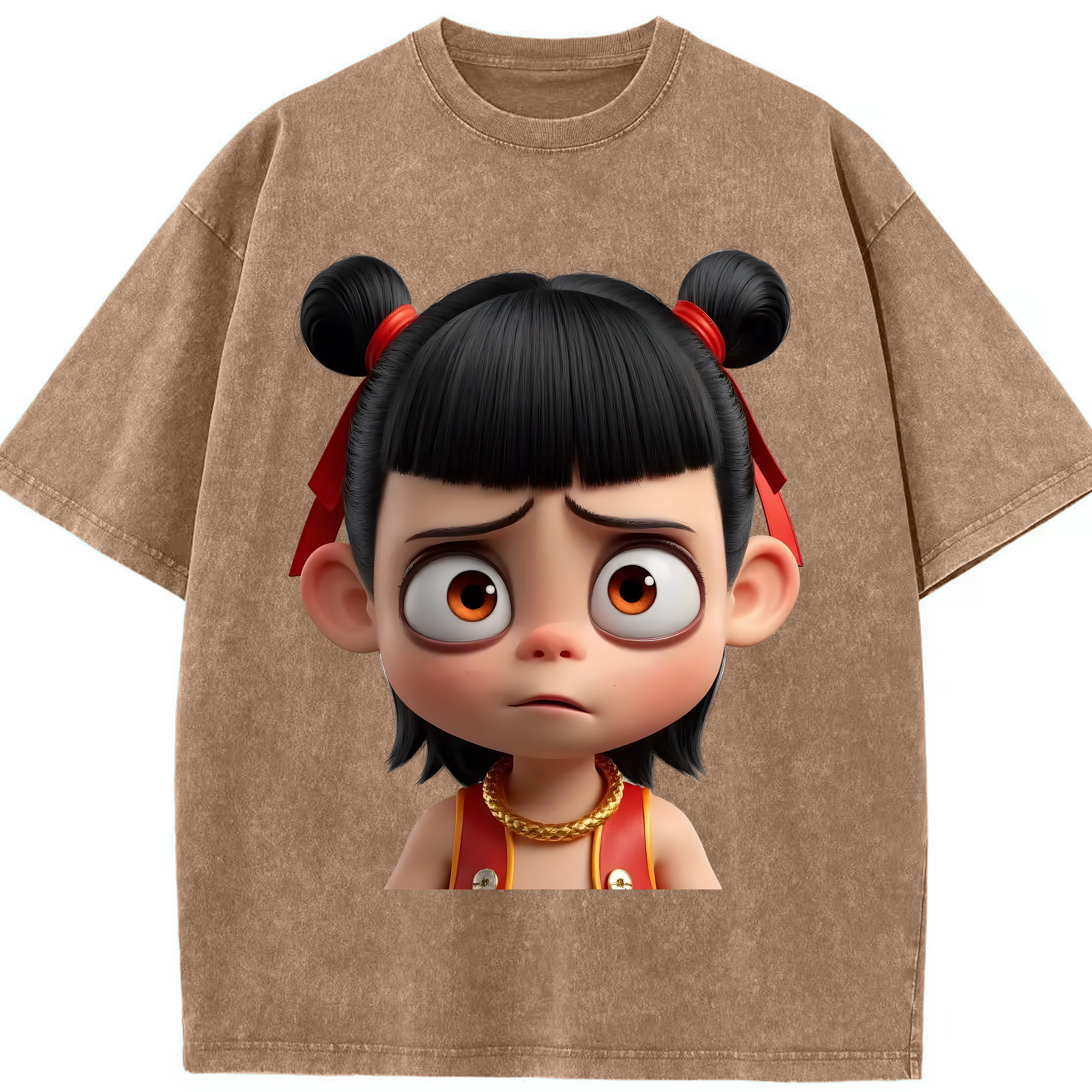 （画像用） Ne Zha 2 ナタ 魔童の大暴れ 綿100% ヴィンテージ風 半袖Tシャツ（フロントプリント）