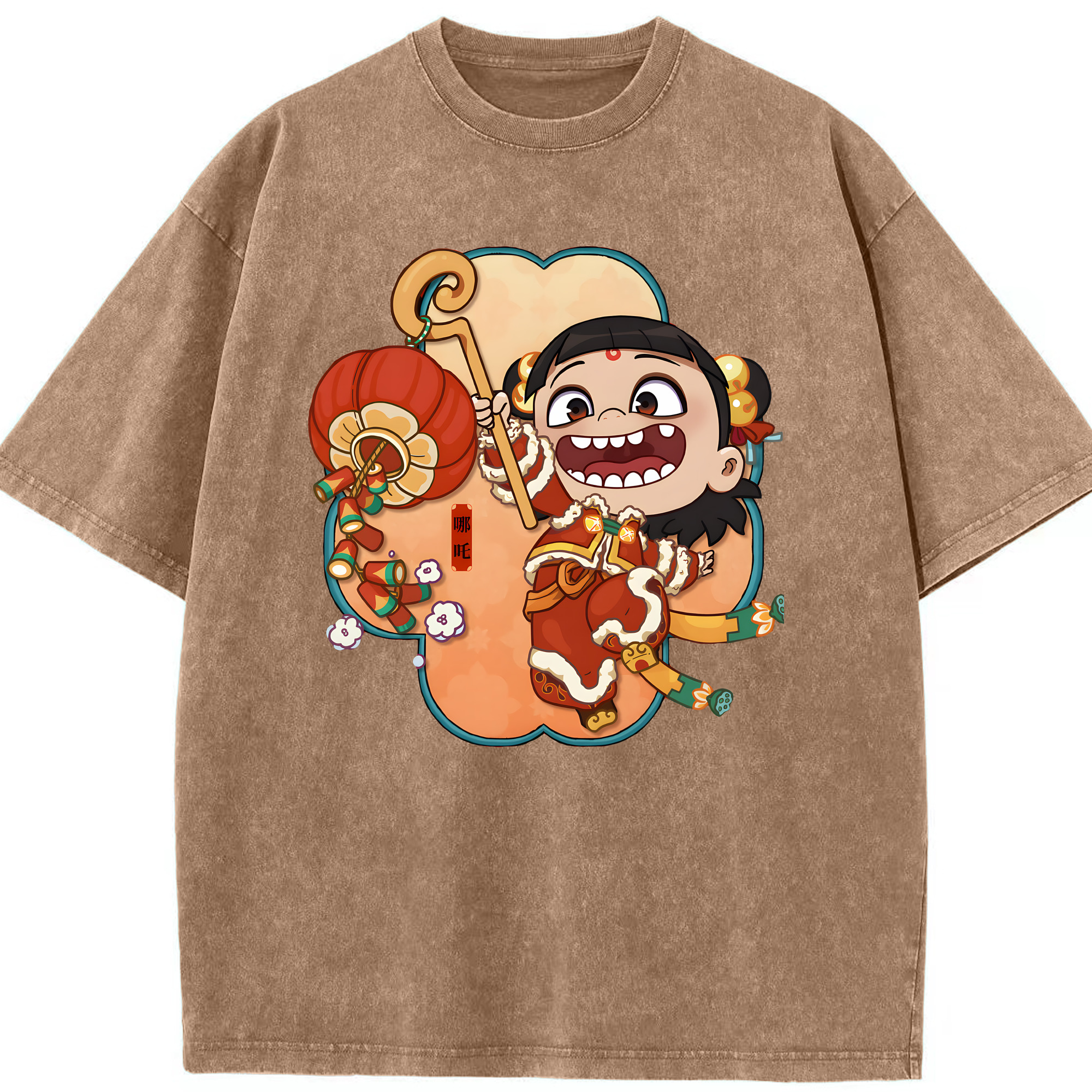 （画像用） Ne Zha 2 ナタ 魔童の大暴れ 綿100% ヴィンテージ風 半袖Tシャツ（フロントプリント）