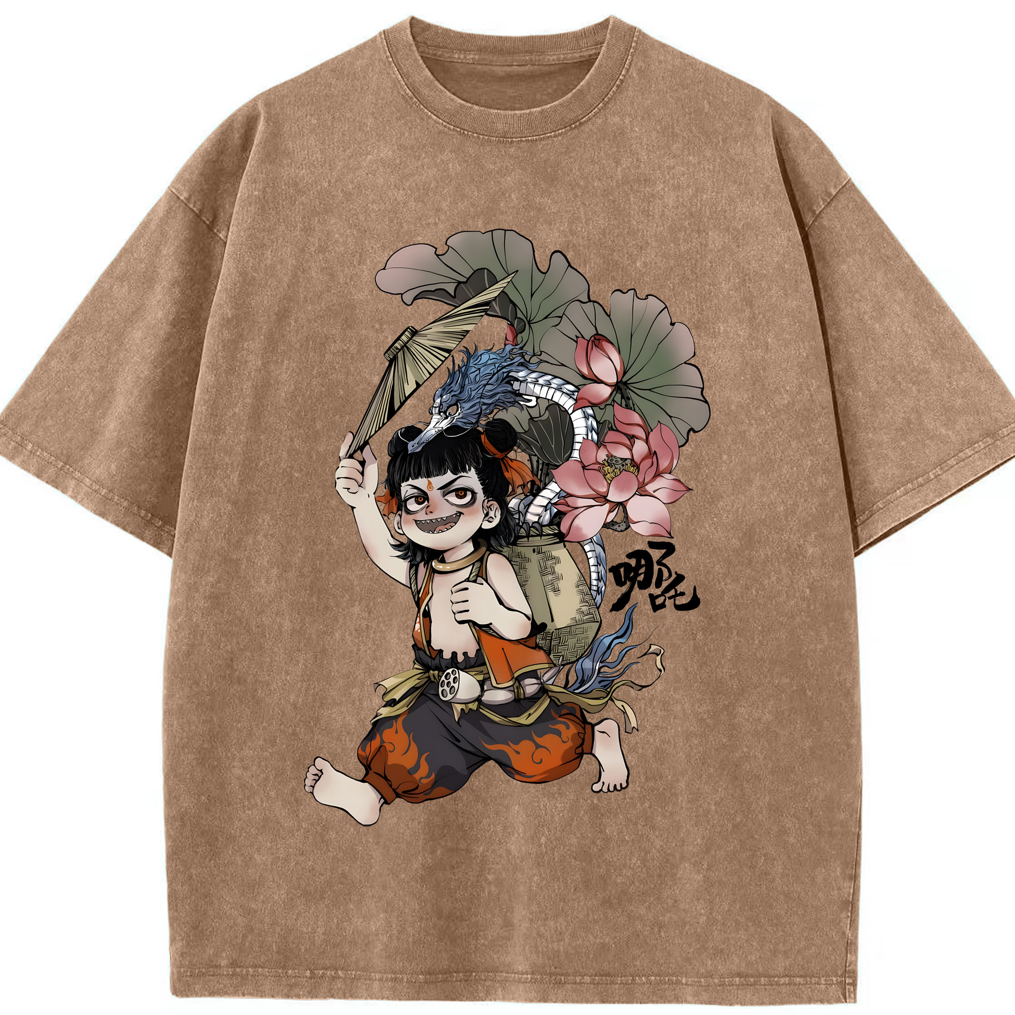 （画像用） Ne Zha 2 ナタ 魔童の大暴れ 綿100% ヴィンテージ風 半袖Tシャツ（フロントプリント）