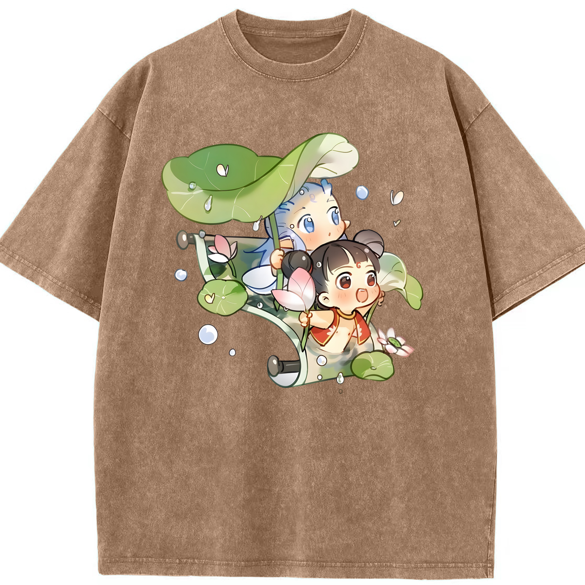 （画像用） Ne Zha 2 ナタ 魔童の大暴れ 綿100% ヴィンテージ風 半袖Tシャツ（フロントプリント）