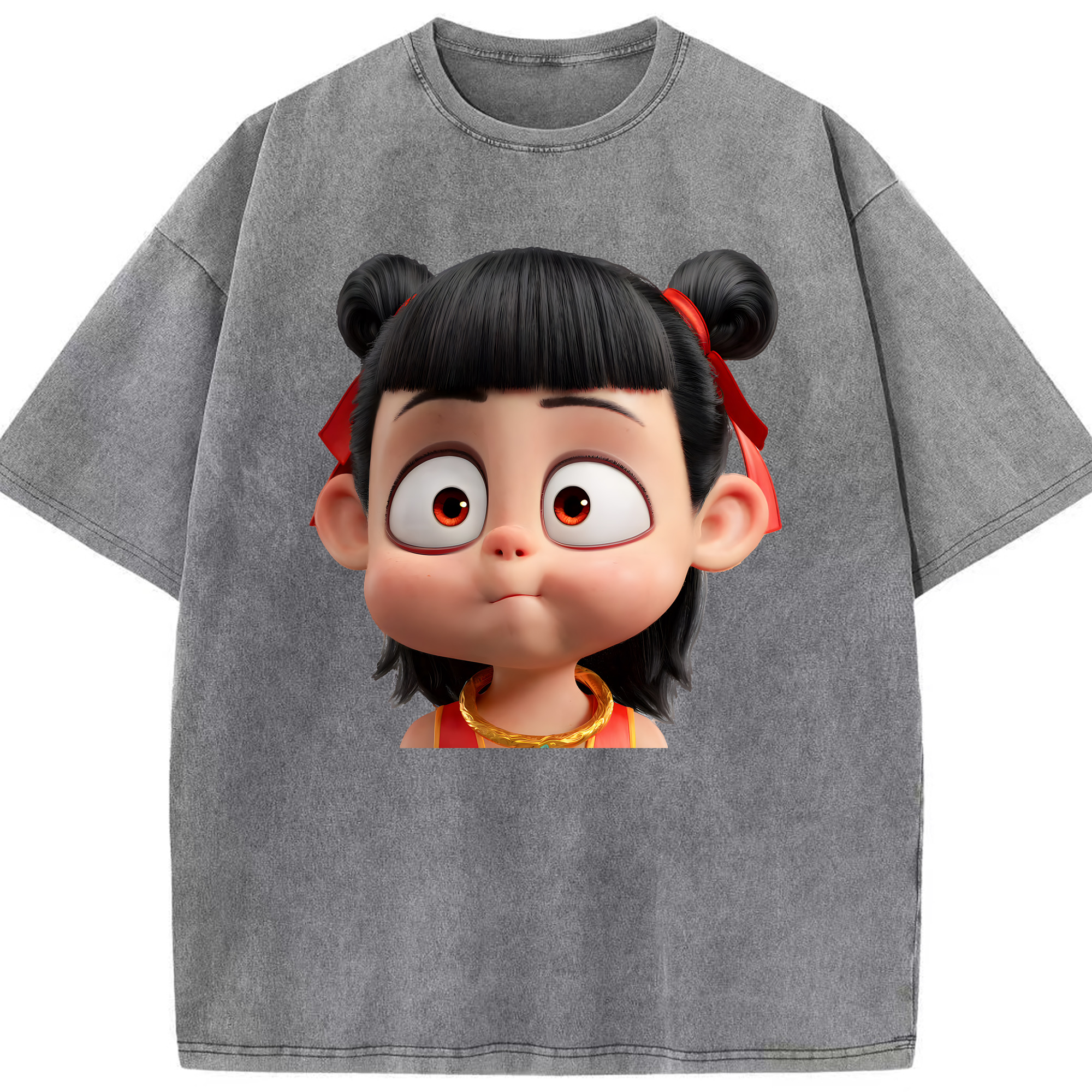 （画像用） Ne Zha 2 ナタ 魔童の大暴れ 綿100% ヴィンテージ風 半袖Tシャツ（フロントプリント）