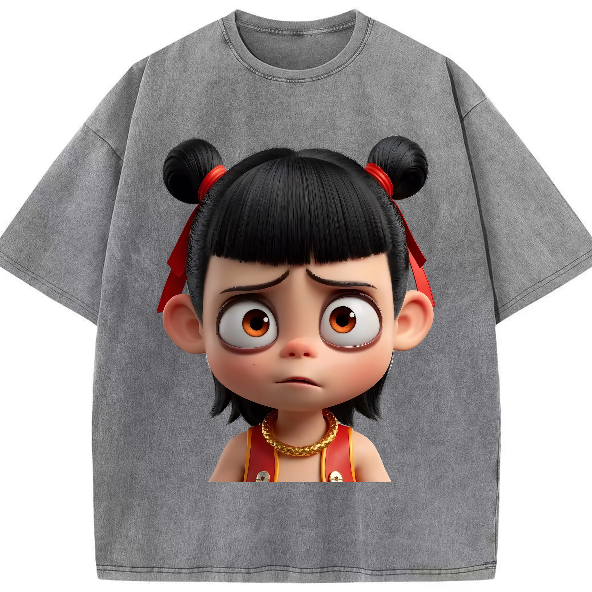 （画像用） Ne Zha 2 ナタ 魔童の大暴れ 綿100% ヴィンテージ風 半袖Tシャツ（フロントプリント）