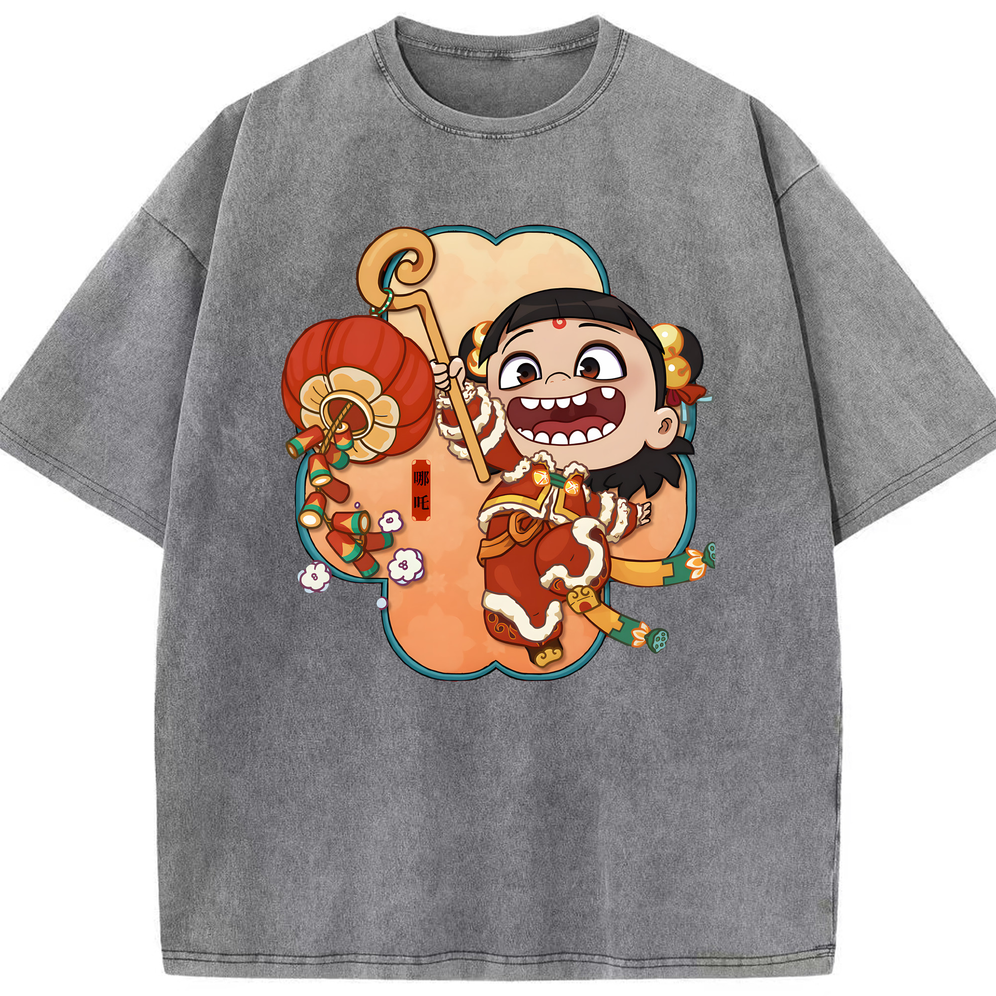 （画像用） Ne Zha 2 ナタ 魔童の大暴れ 綿100% ヴィンテージ風 半袖Tシャツ（フロントプリント）