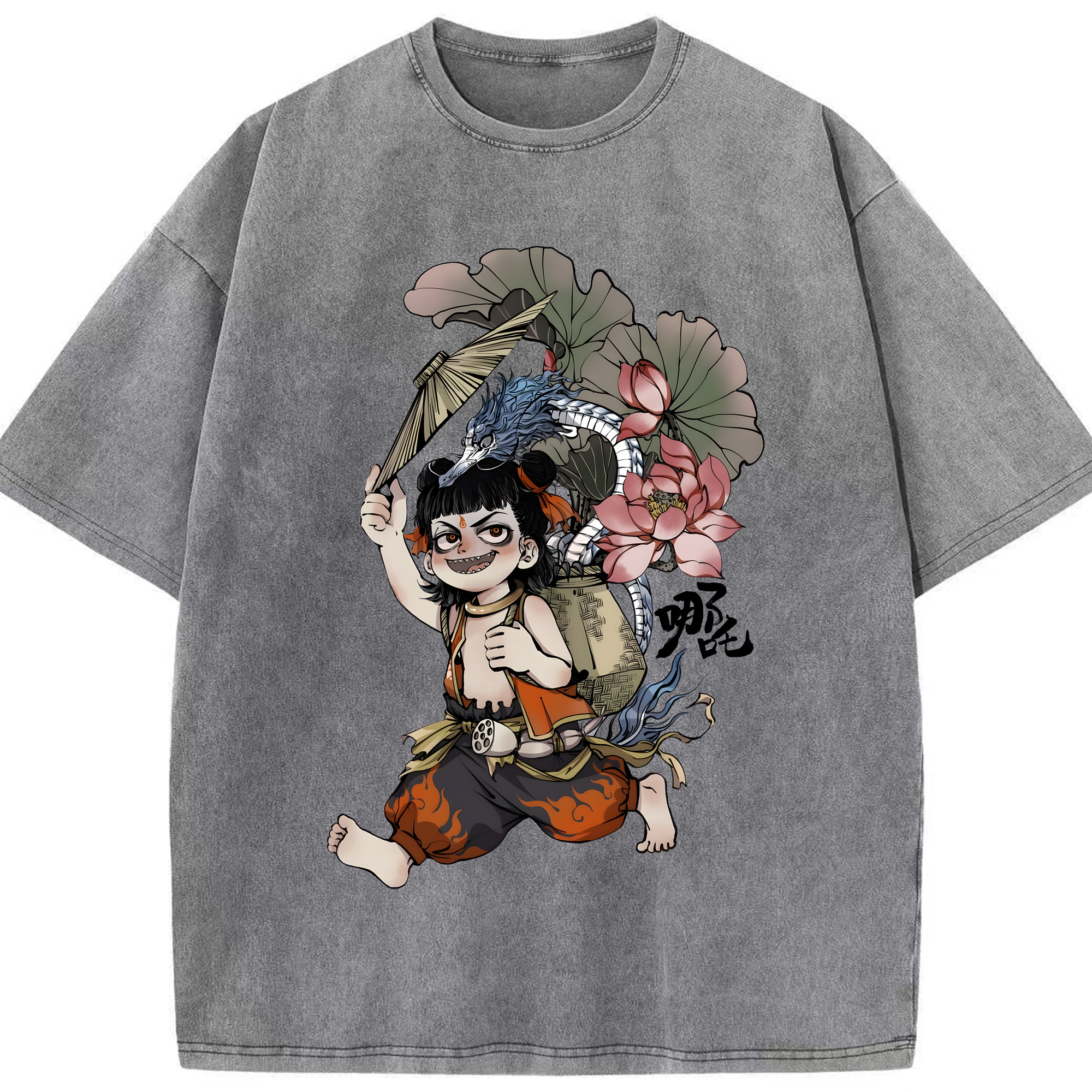 （画像用） Ne Zha 2 ナタ 魔童の大暴れ 綿100% ヴィンテージ風 半袖Tシャツ（フロントプリント）