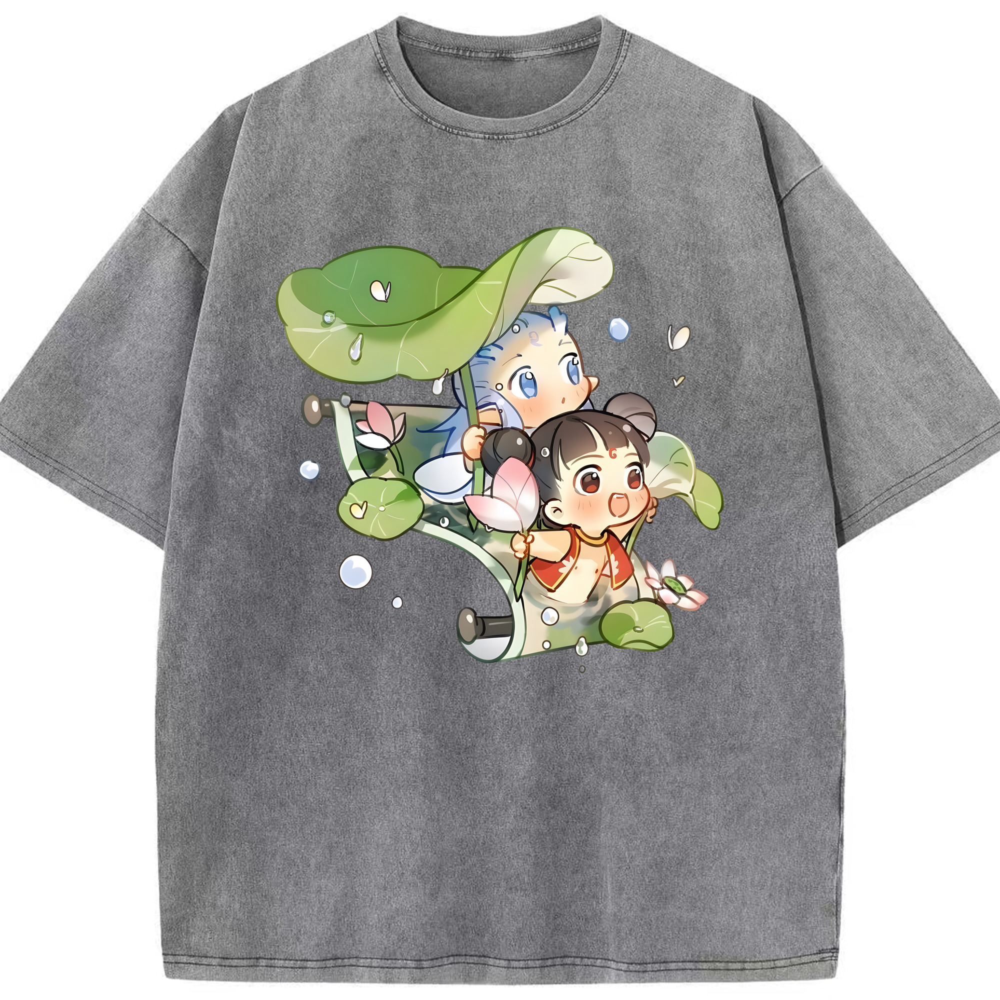 （画像用） Ne Zha 2 ナタ 魔童の大暴れ 綿100% ヴィンテージ風 半袖Tシャツ（フロントプリント）