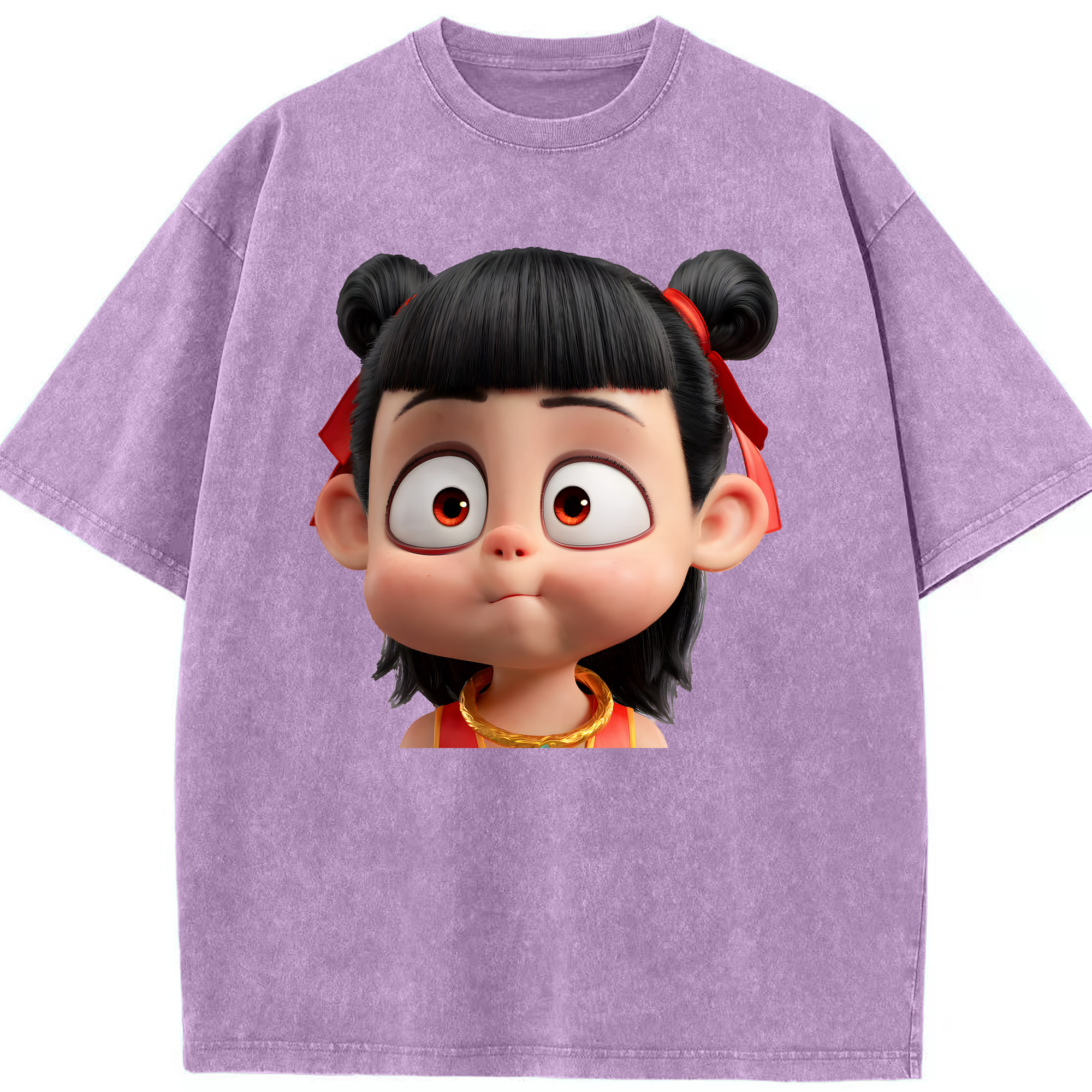 （画像用） Ne Zha 2 ナタ 魔童の大暴れ 綿100% ヴィンテージ風 半袖Tシャツ（フロントプリント）