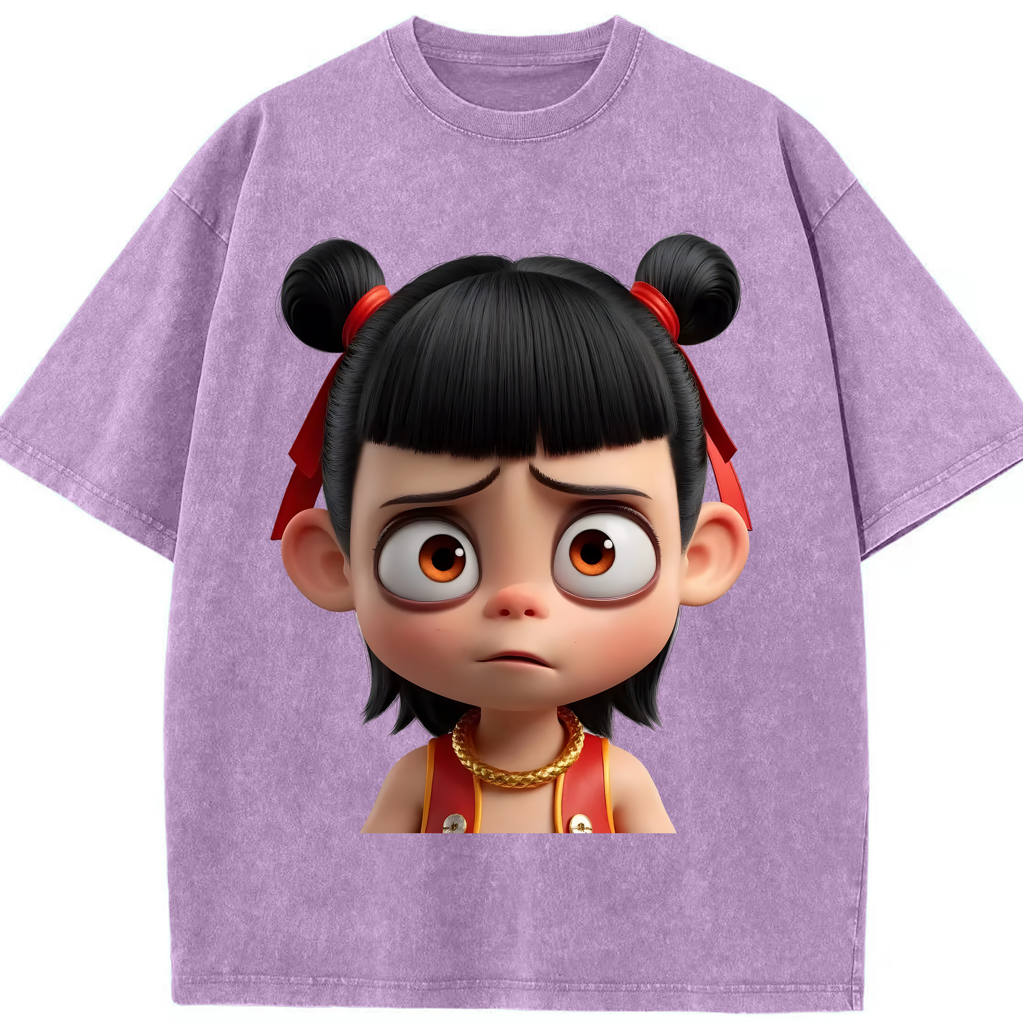 （画像用） Ne Zha 2 ナタ 魔童の大暴れ 綿100% ヴィンテージ風 半袖Tシャツ（フロントプリント）