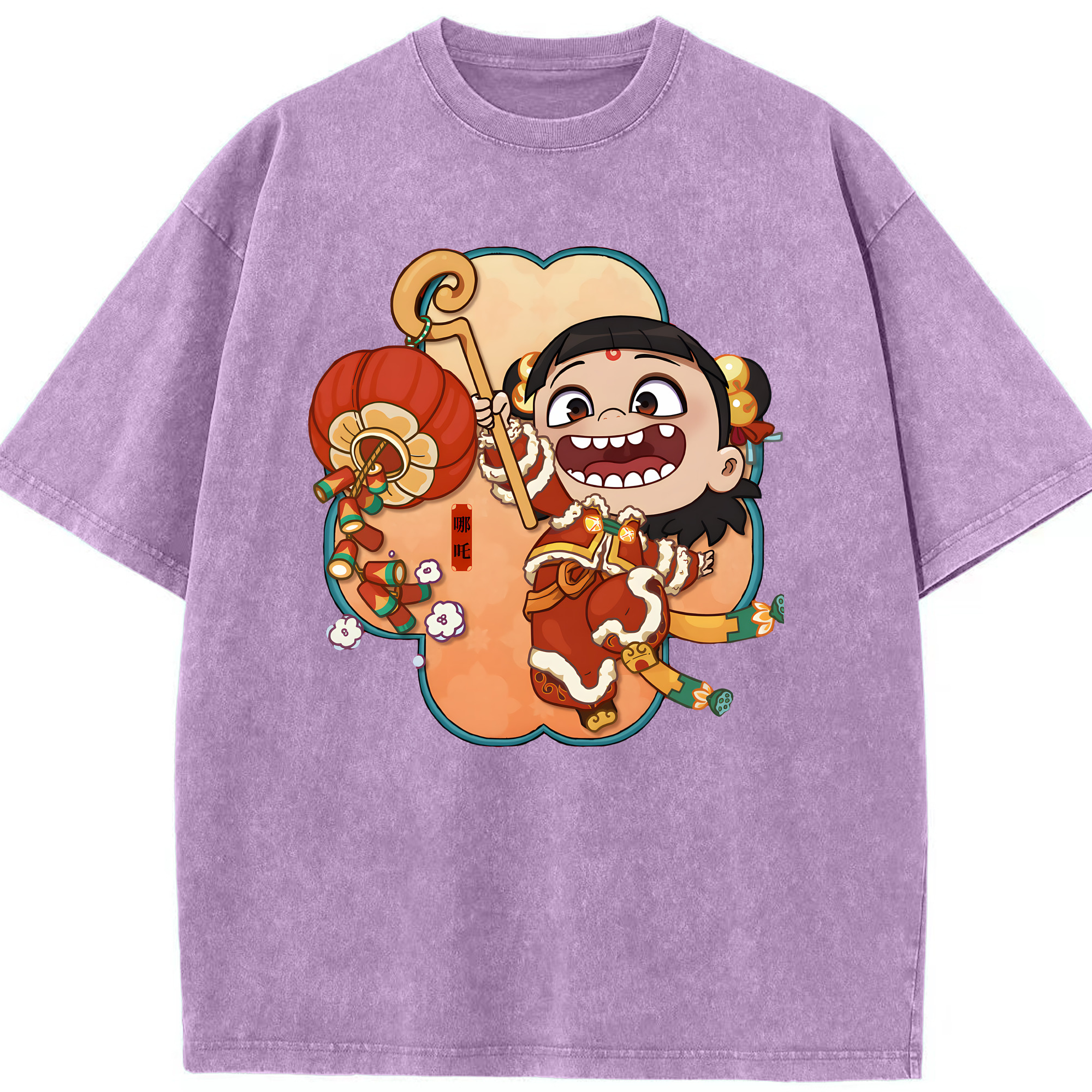 （画像用） Ne Zha 2 ナタ 魔童の大暴れ 綿100% ヴィンテージ風 半袖Tシャツ（フロントプリント）