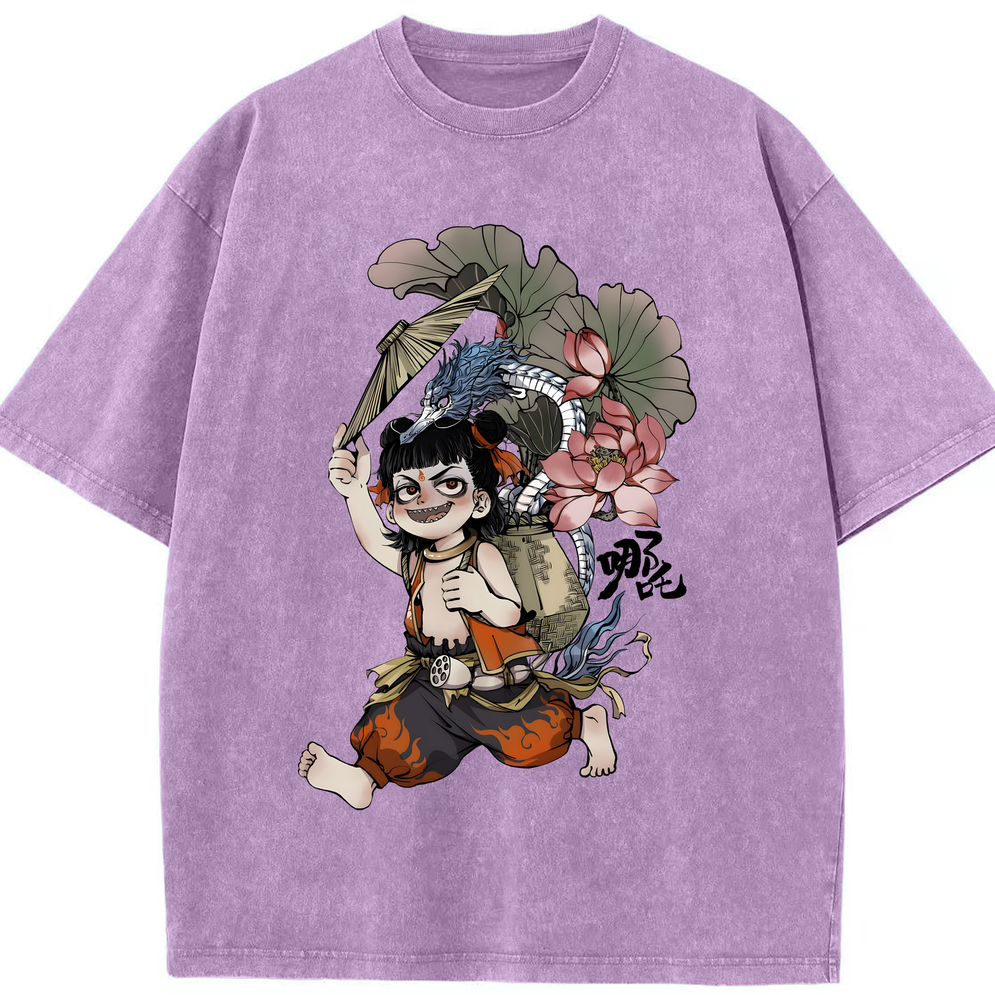 （画像用） Ne Zha 2 ナタ 魔童の大暴れ 綿100% ヴィンテージ風 半袖Tシャツ（フロントプリント）