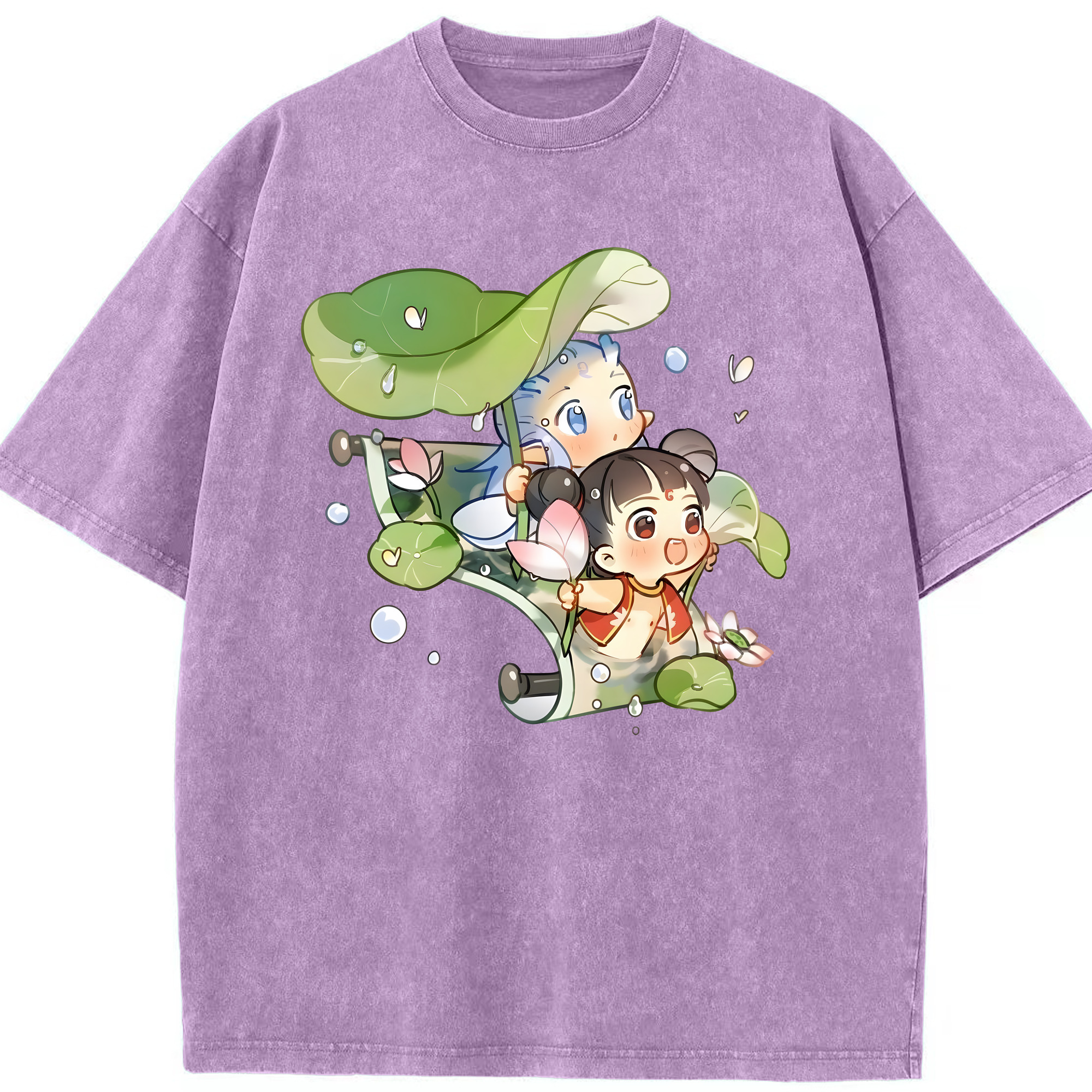 （画像用） Ne Zha 2 ナタ 魔童の大暴れ 綿100% ヴィンテージ風 半袖Tシャツ（フロントプリント）