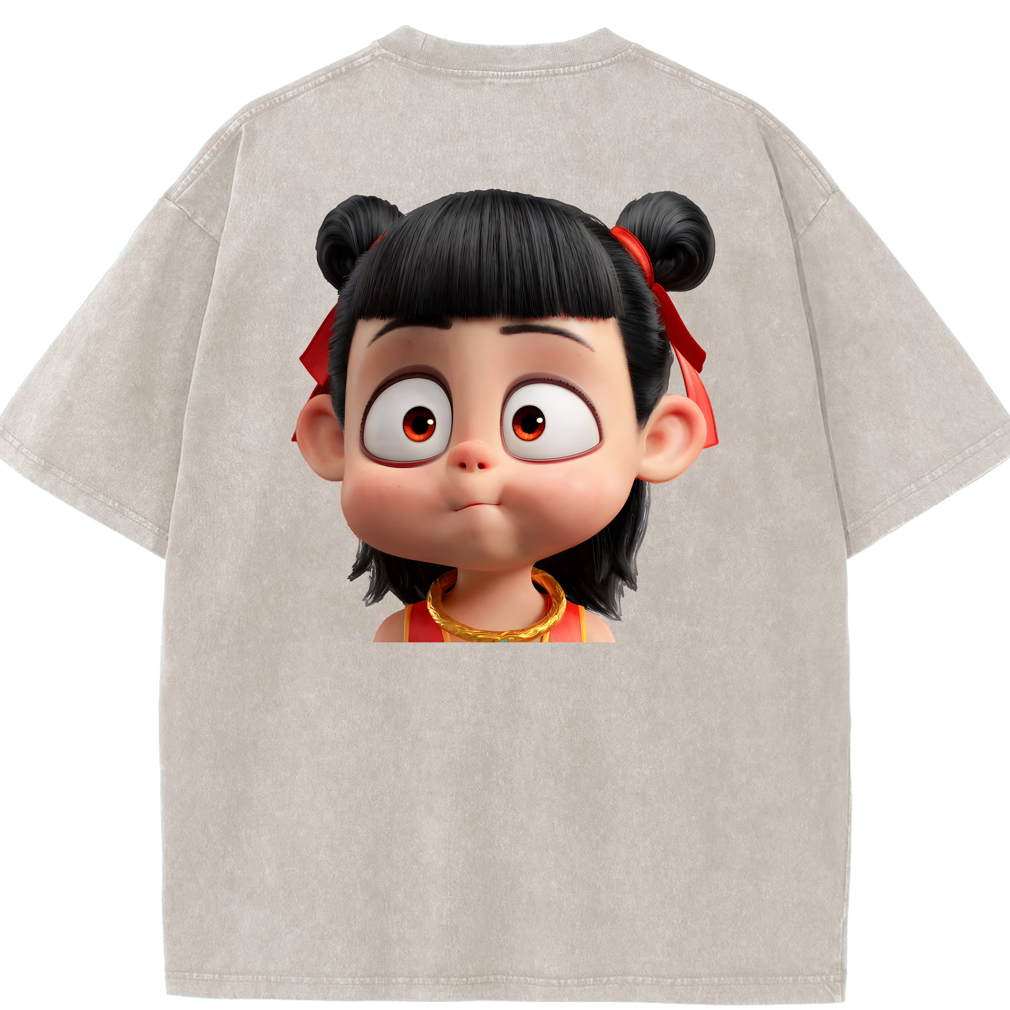 （画像用） Ne Zha 2 ナタ 魔童の大暴れ 綿100% ヴィンテージ風 半袖Tシャツ（背面プリント）