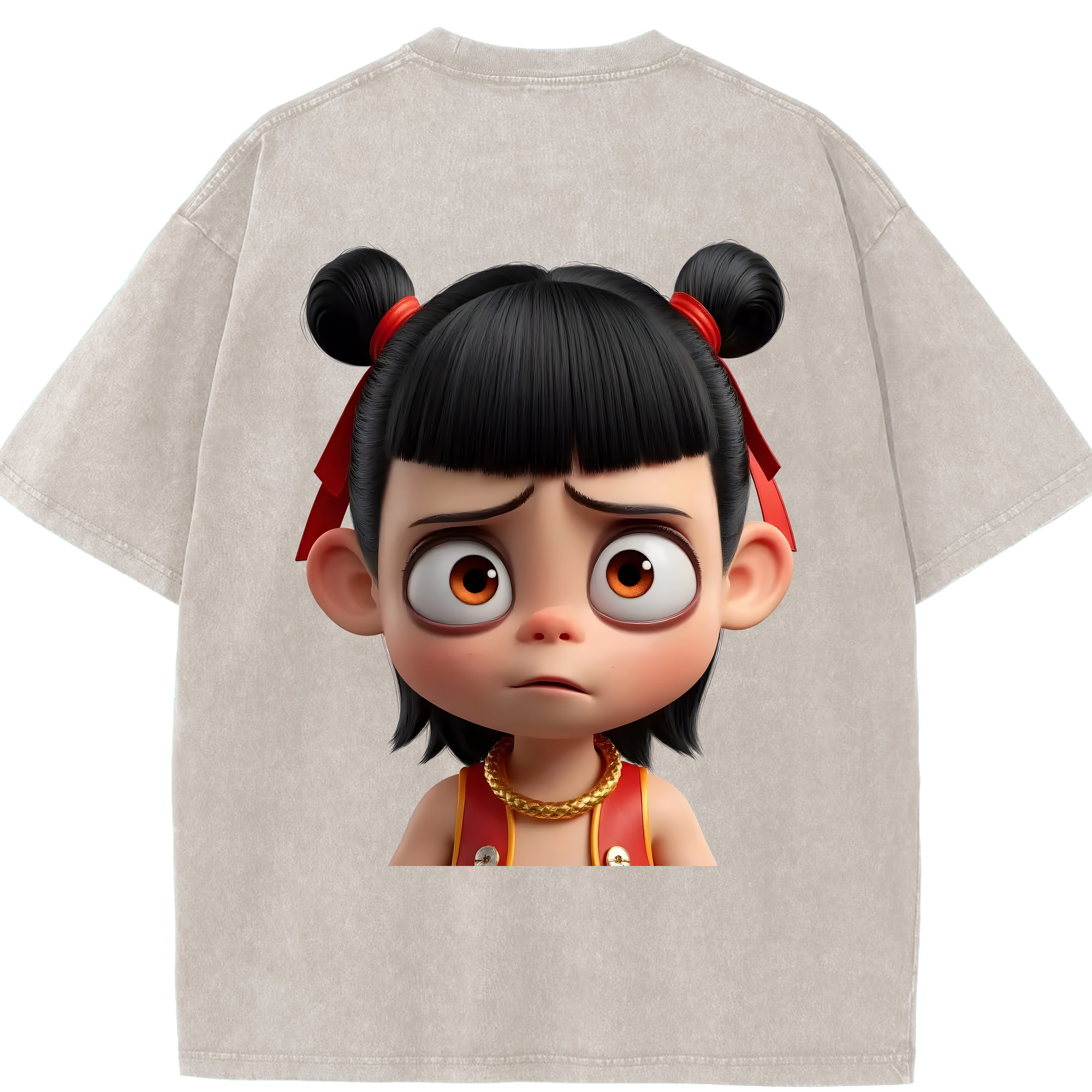 （画像用） Ne Zha 2 ナタ 魔童の大暴れ 綿100% ヴィンテージ風 半袖Tシャツ（背面プリント）