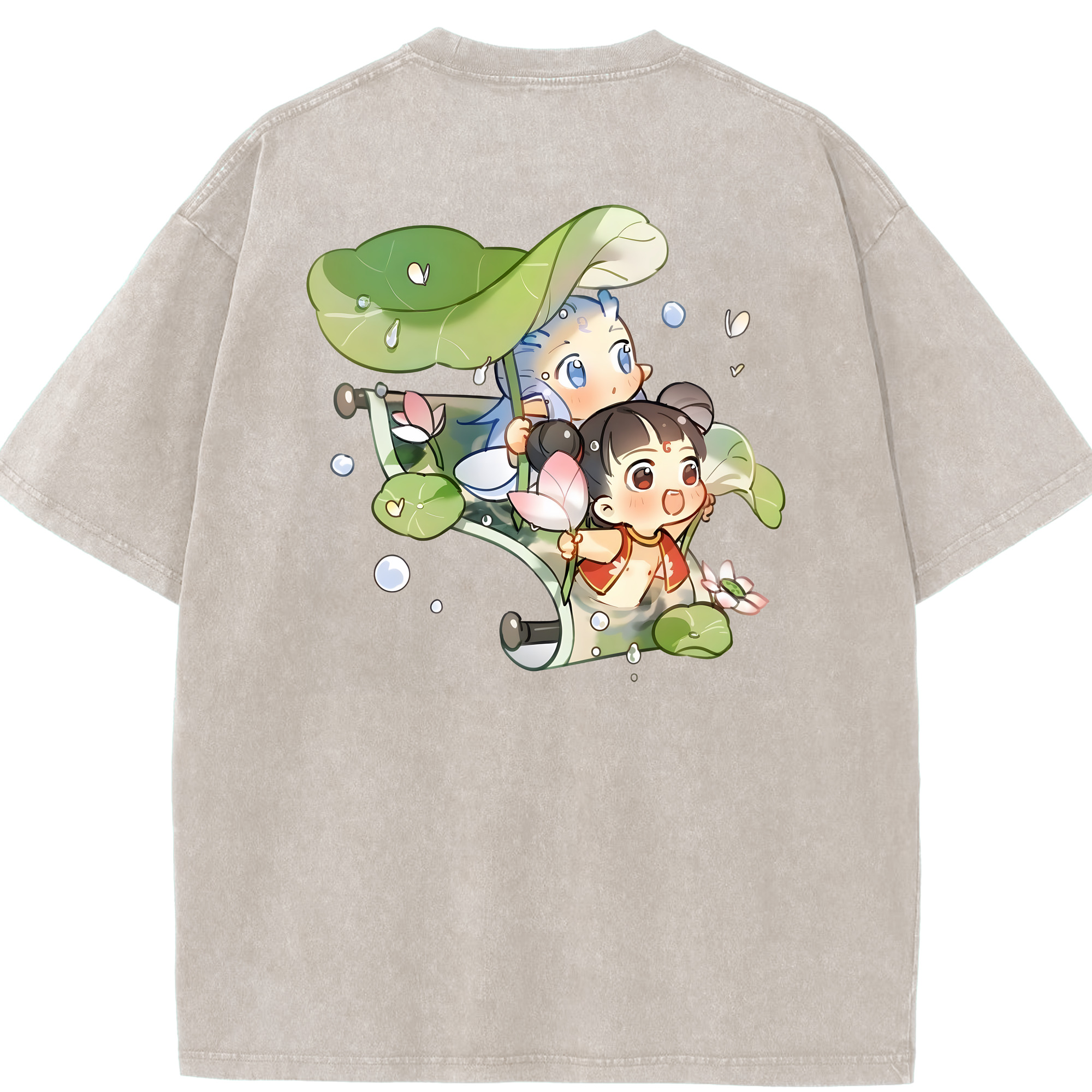 （画像用） Ne Zha 2 ナタ 魔童の大暴れ 綿100% ヴィンテージ風 半袖Tシャツ（背面プリント）
