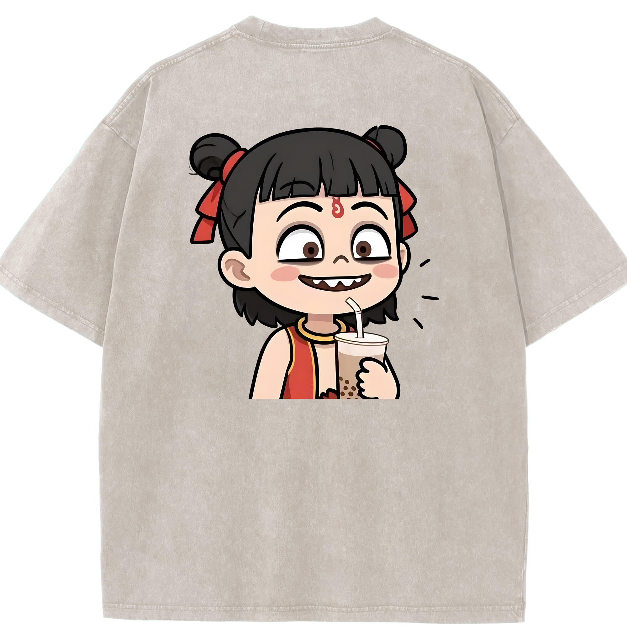 （画像用） Ne Zha 2 ナタ 魔童の大暴れ 綿100% ヴィンテージ風 半袖Tシャツ（背面プリント）