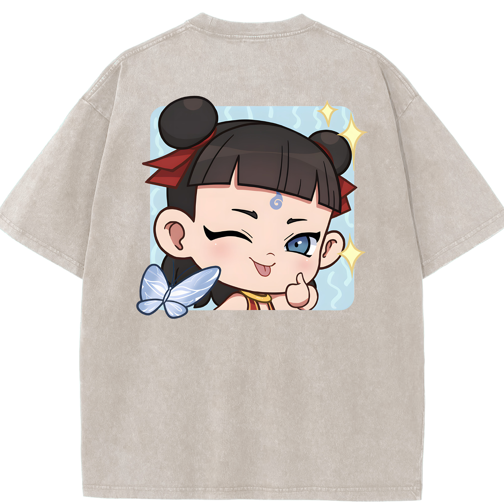 （画像用） Ne Zha 2 ナタ 魔童の大暴れ 綿100% ヴィンテージ風 半袖Tシャツ（背面プリント）