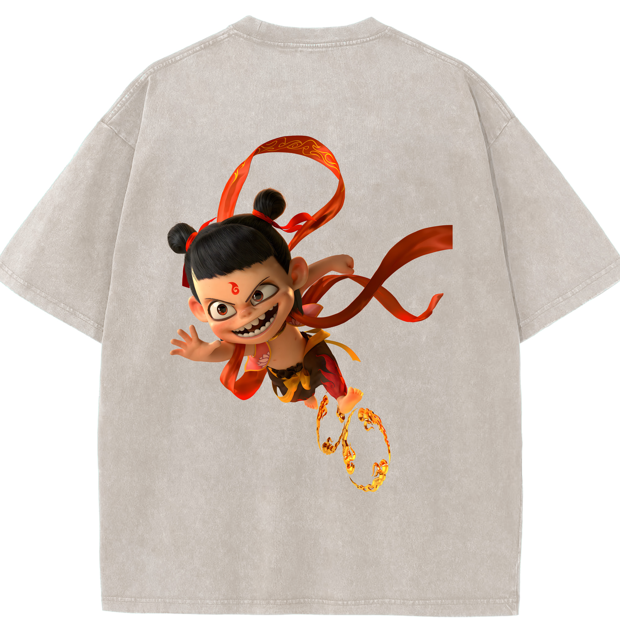 （画像用） Ne Zha 2 ナタ 魔童の大暴れ 綿100% ヴィンテージ風 半袖Tシャツ（背面プリント）