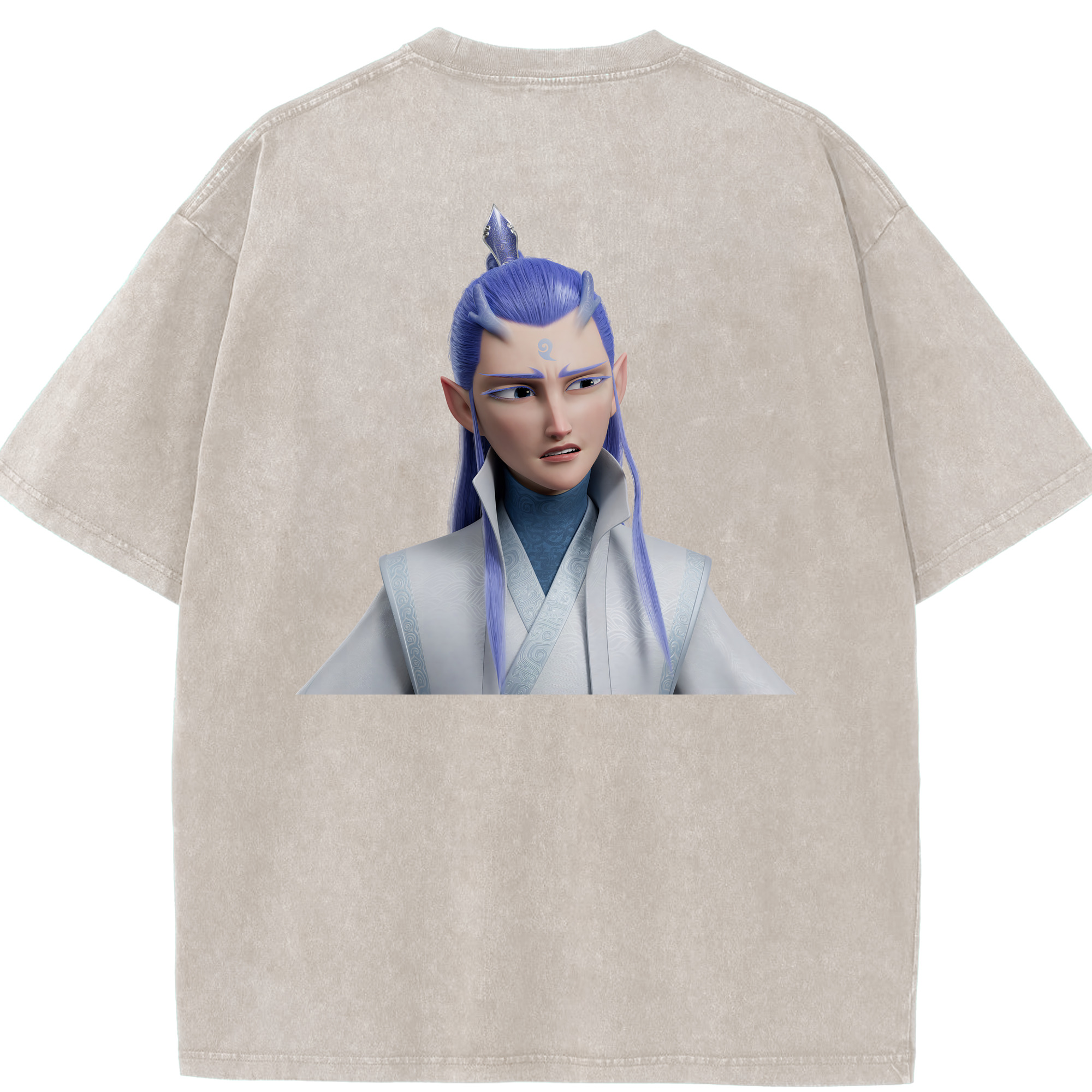 （画像用） Ne Zha 2 ナタ 魔童の大暴れ 綿100% ヴィンテージ風 半袖Tシャツ（背面プリント）