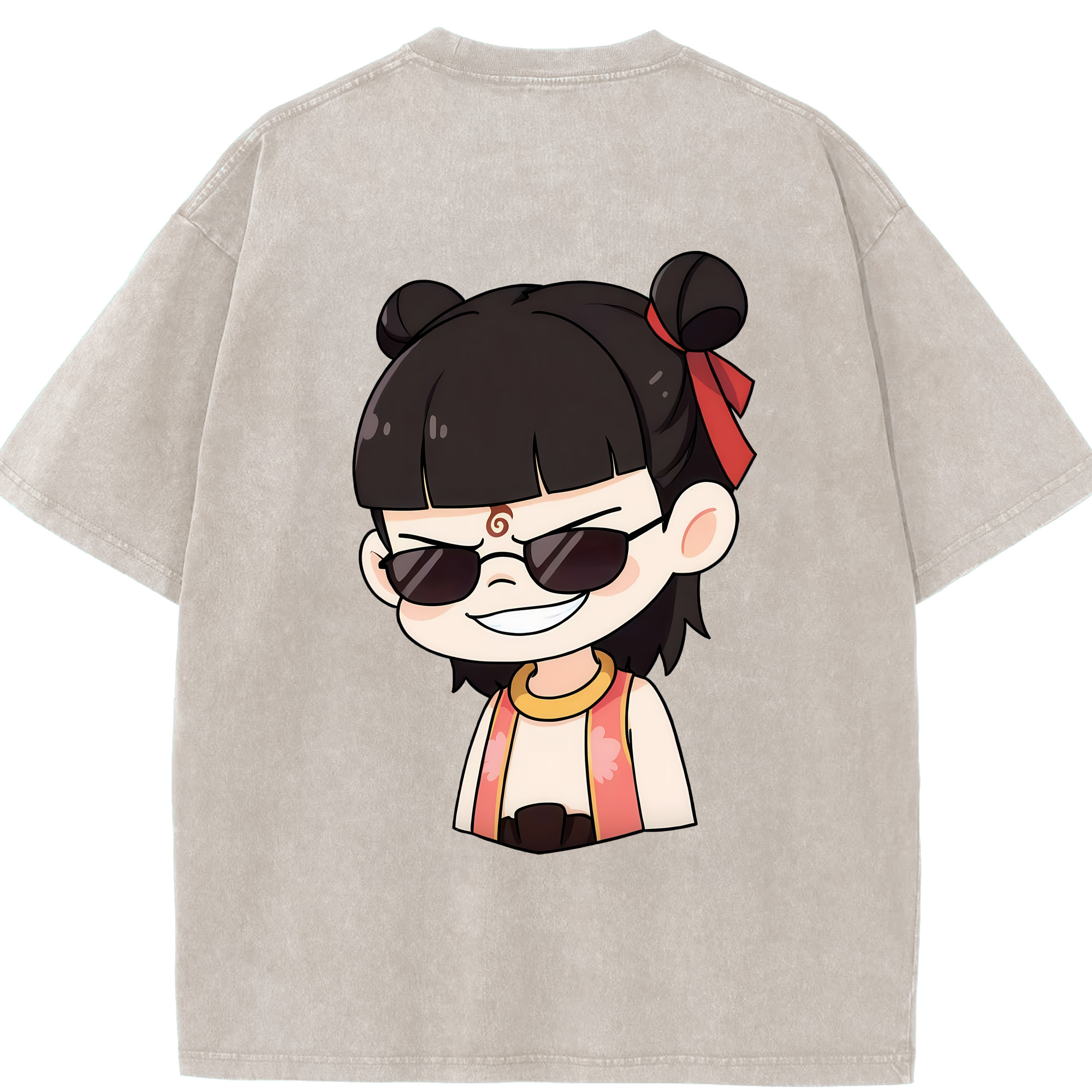 （画像用） Ne Zha 2 ナタ 魔童の大暴れ 綿100% ヴィンテージ風 半袖Tシャツ（背面プリント）