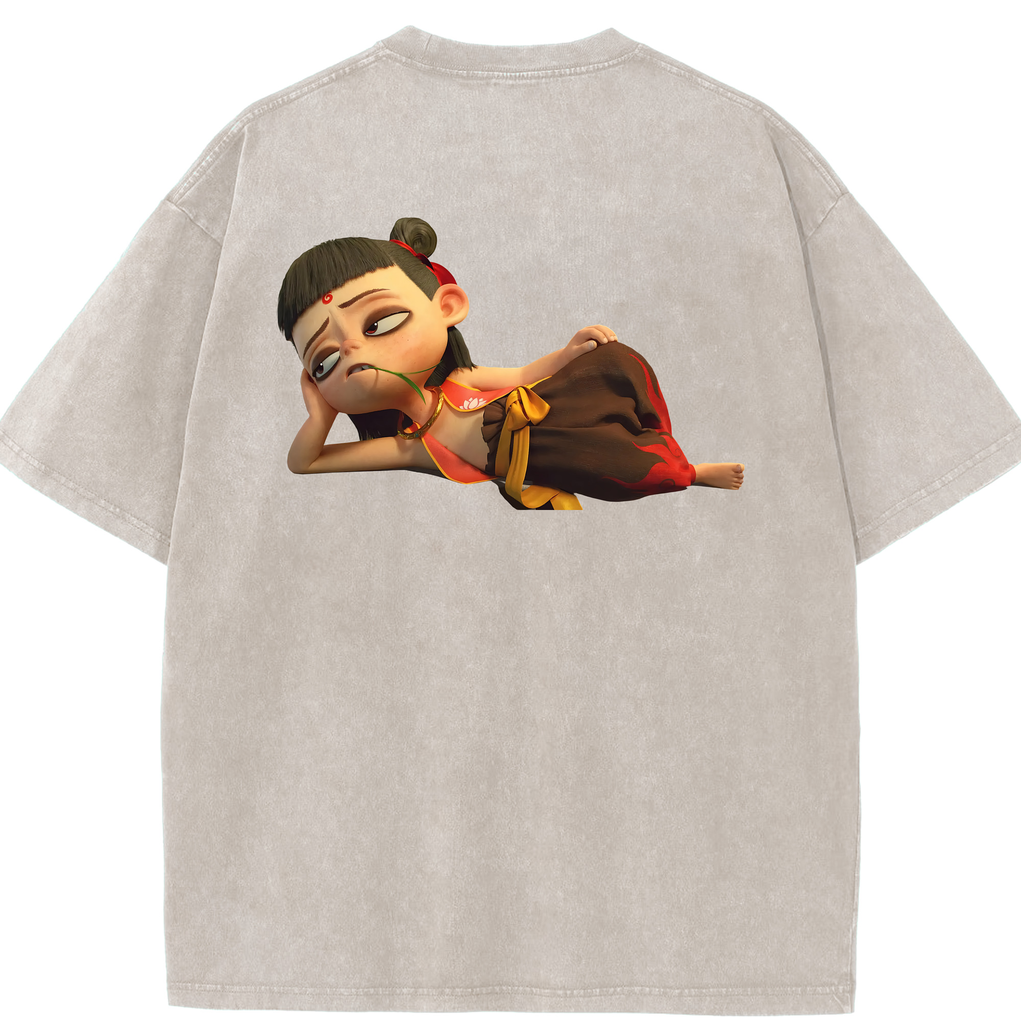 （画像用） Ne Zha 2 ナタ 魔童の大暴れ 綿100% ヴィンテージ風 半袖Tシャツ（背面プリント）