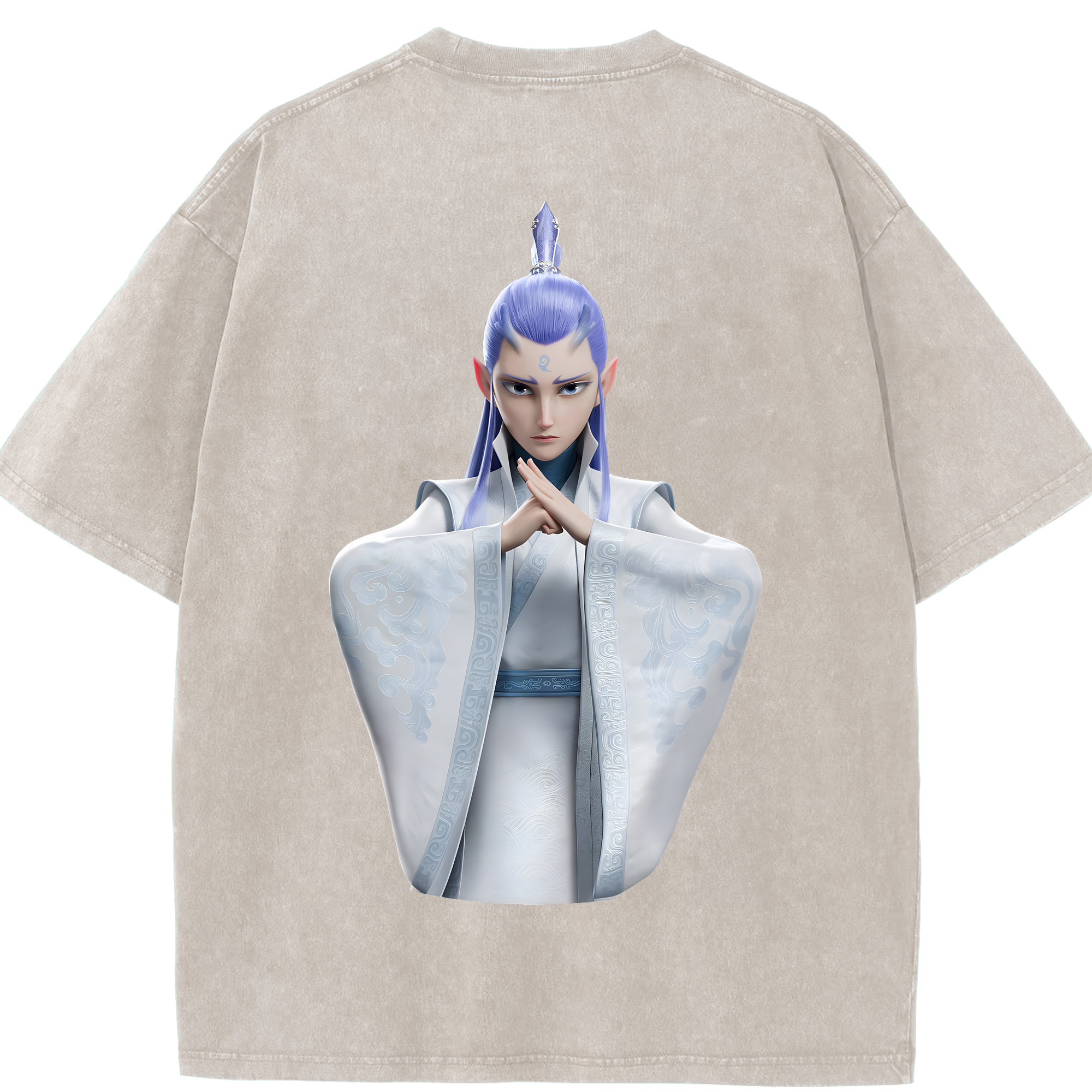 （画像用） Ne Zha 2 ナタ 魔童の大暴れ 綿100% ヴィンテージ風 半袖Tシャツ（背面プリント）
