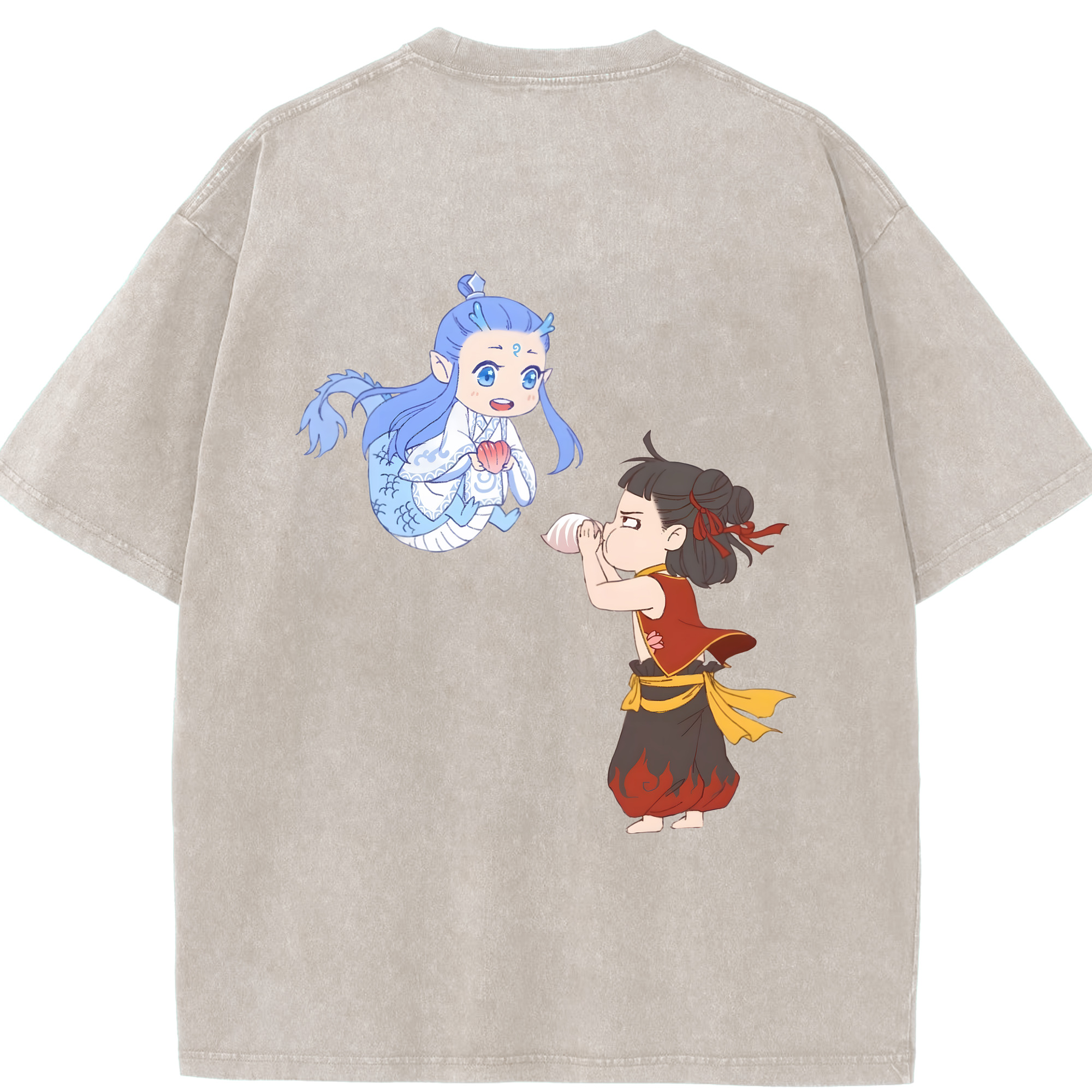 （画像用） Ne Zha 2 ナタ 魔童の大暴れ 綿100% ヴィンテージ風 半袖Tシャツ（背面プリント）
