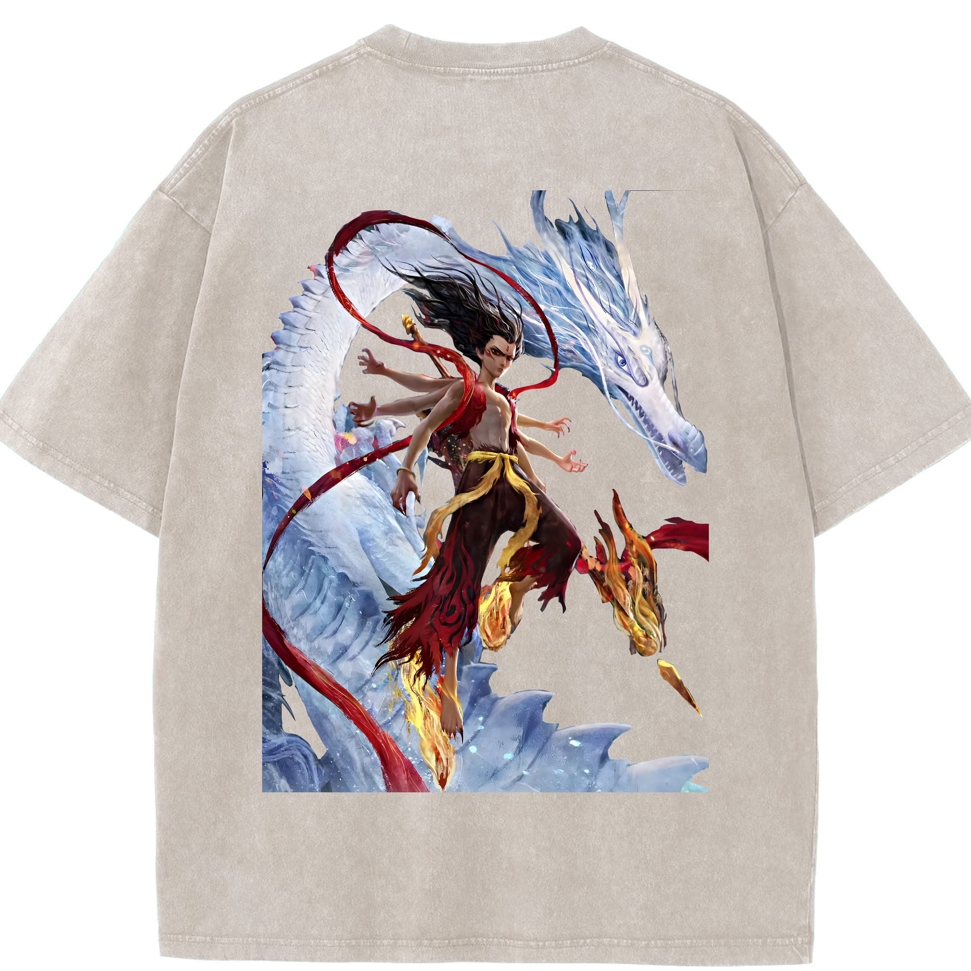 （画像用） Ne Zha 2 ナタ 魔童の大暴れ 綿100% ヴィンテージ風 半袖Tシャツ（背面プリント）