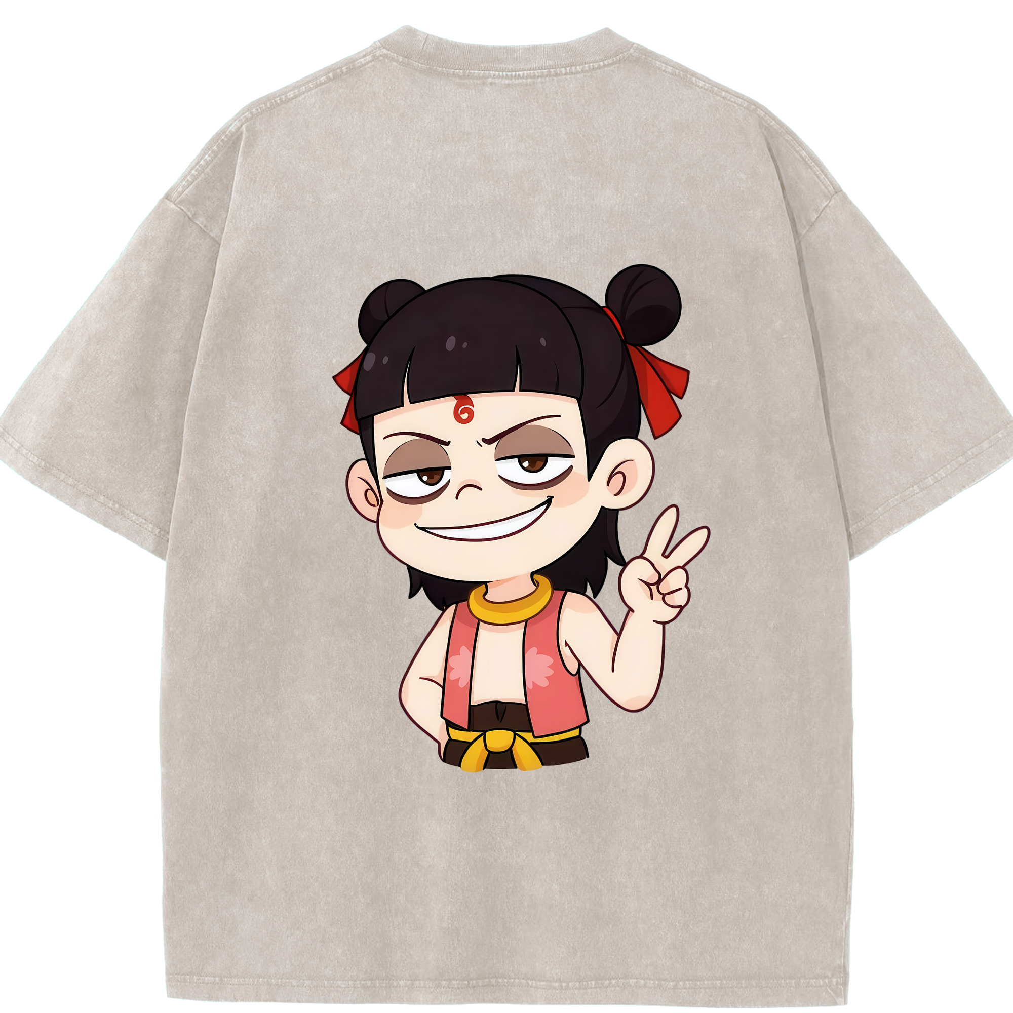（画像用） Ne Zha 2 ナタ 魔童の大暴れ 綿100% ヴィンテージ風 半袖Tシャツ（背面プリント）