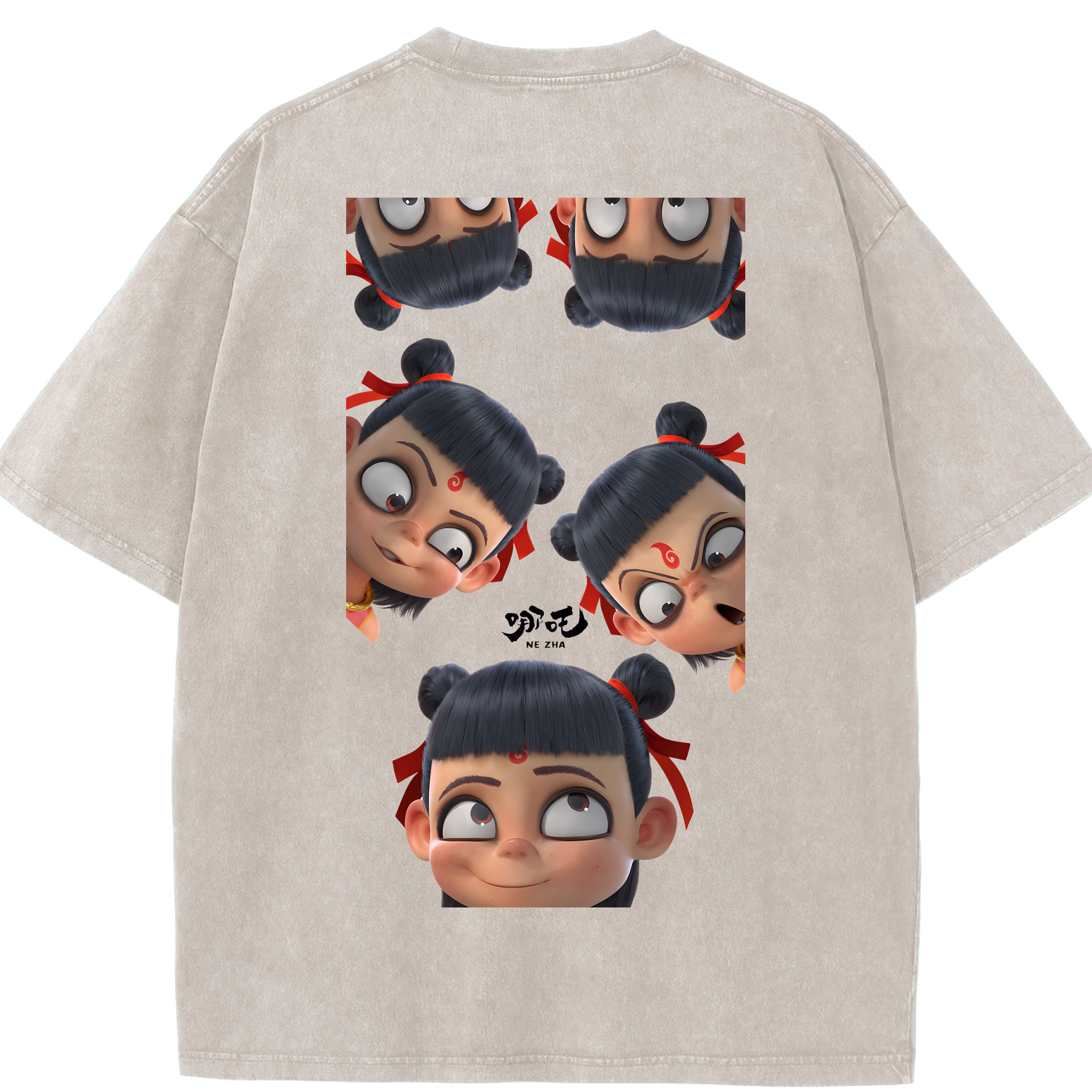 （画像用） Ne Zha 2 ナタ 魔童の大暴れ 綿100% ヴィンテージ風 半袖Tシャツ（背面プリント）