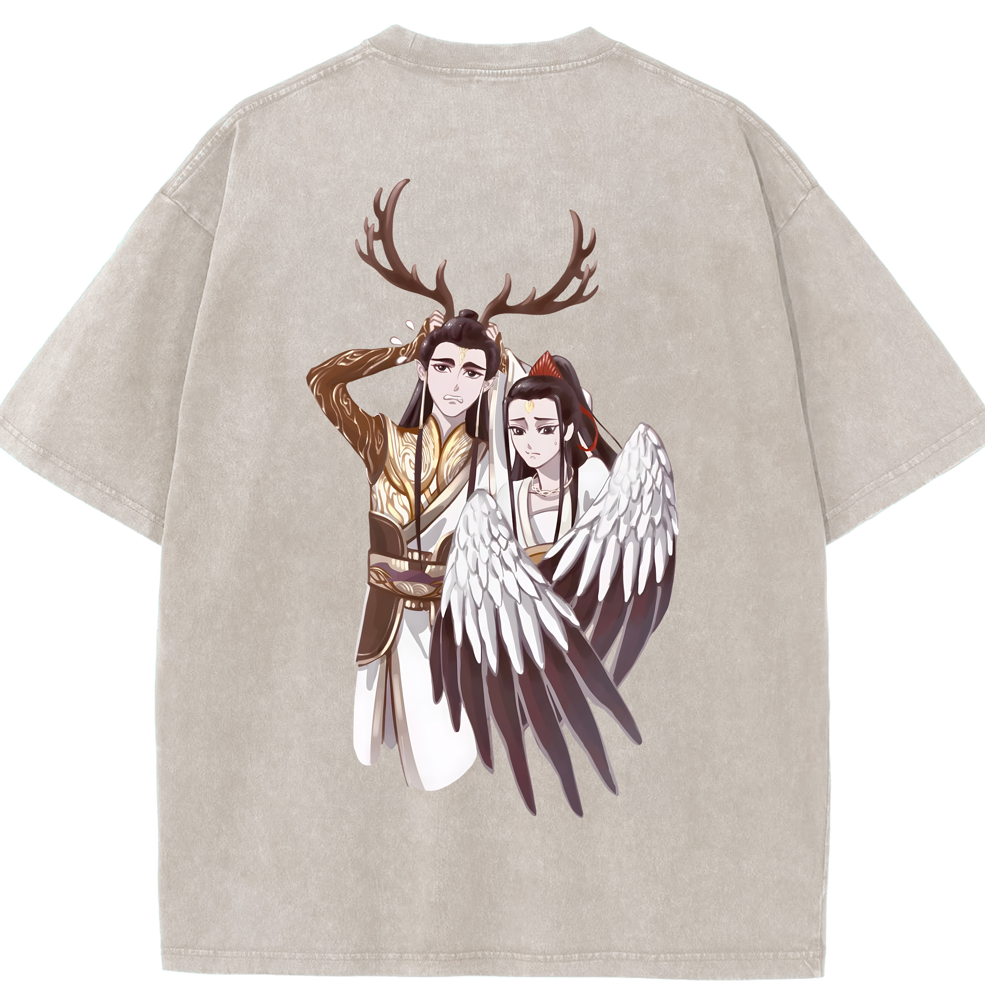 （画像用） Ne Zha 2 ナタ 魔童の大暴れ 綿100% ヴィンテージ風 半袖Tシャツ（背面プリント）