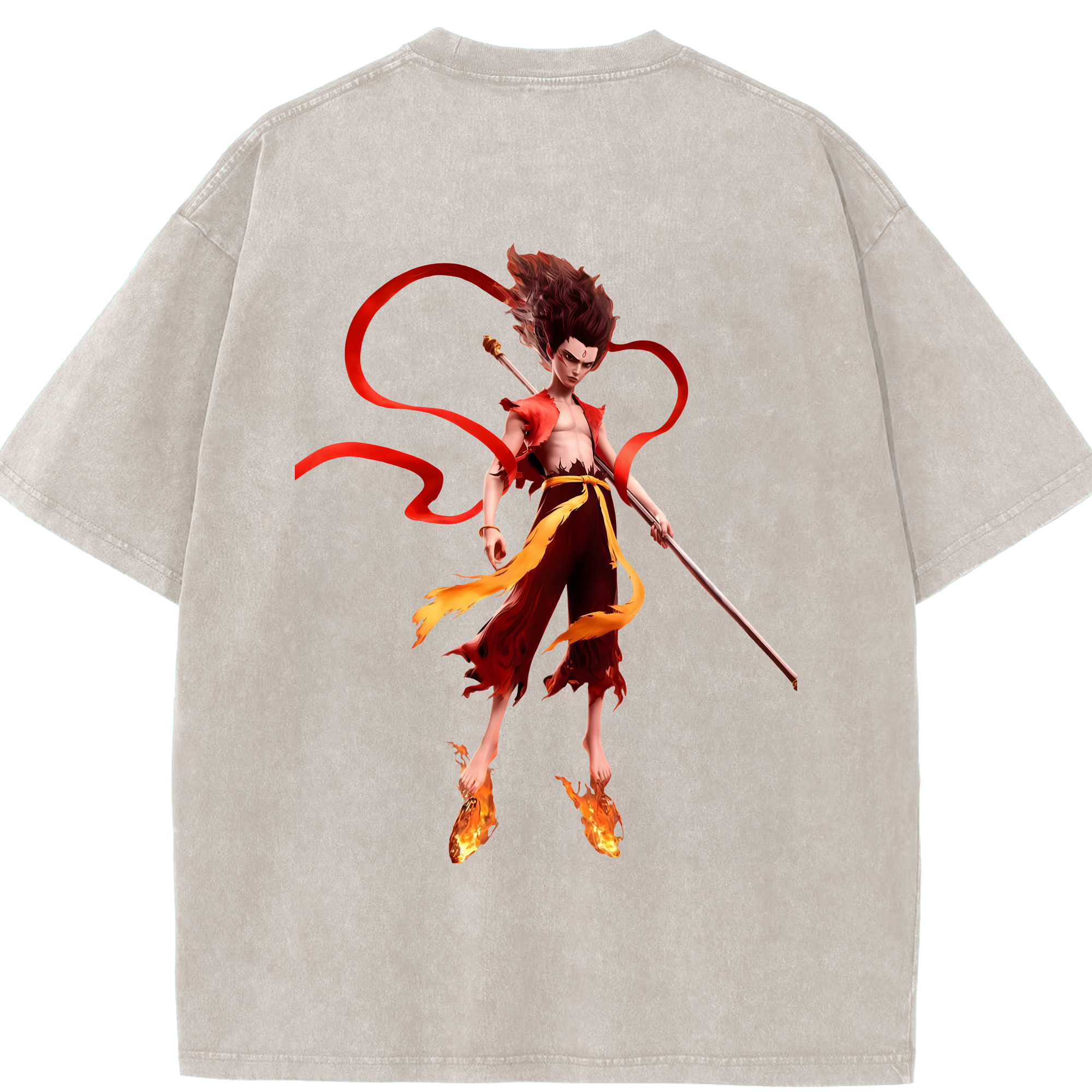 （画像用） Ne Zha 2 ナタ 魔童の大暴れ 綿100% ヴィンテージ風 半袖Tシャツ（背面プリント）