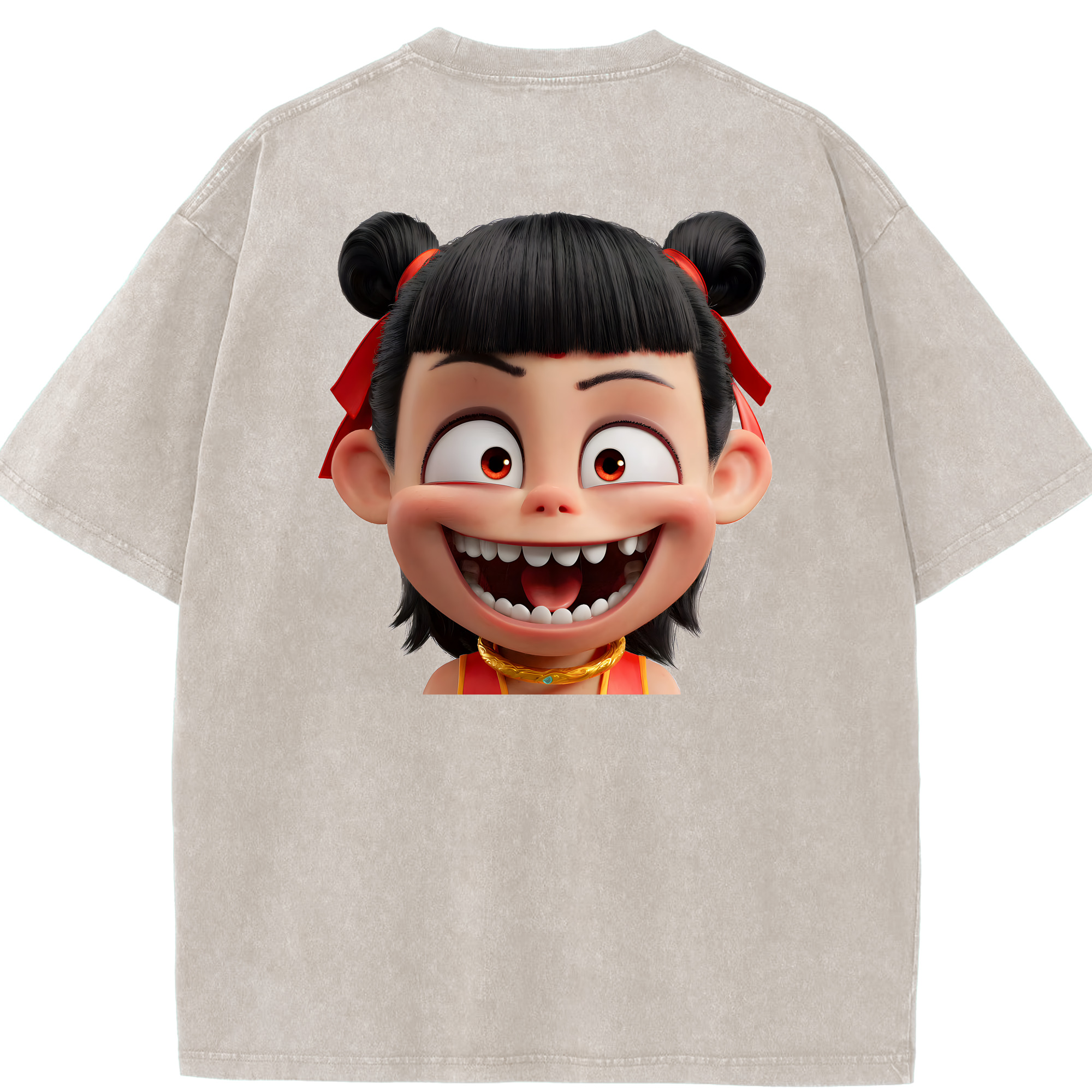 （画像用） Ne Zha 2 ナタ 魔童の大暴れ 綿100% ヴィンテージ風 半袖Tシャツ（背面プリント）