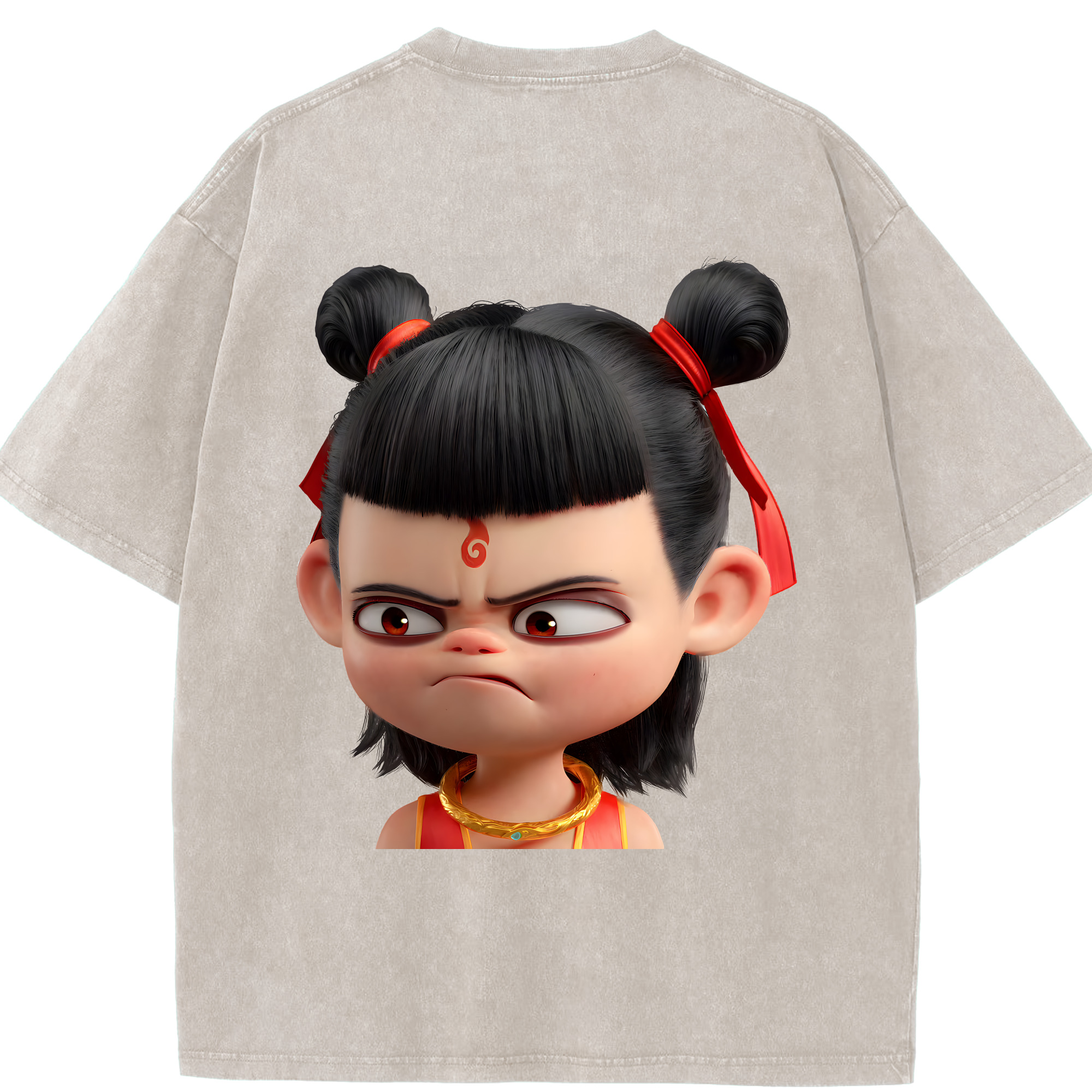 （画像用） Ne Zha 2 ナタ 魔童の大暴れ 綿100% ヴィンテージ風 半袖Tシャツ（背面プリント）