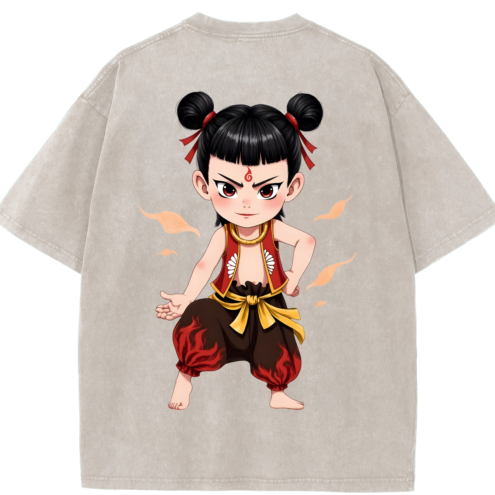 （画像用） Ne Zha 2 ナタ 魔童の大暴れ 綿100% ヴィンテージ風 半袖Tシャツ（背面プリント）
