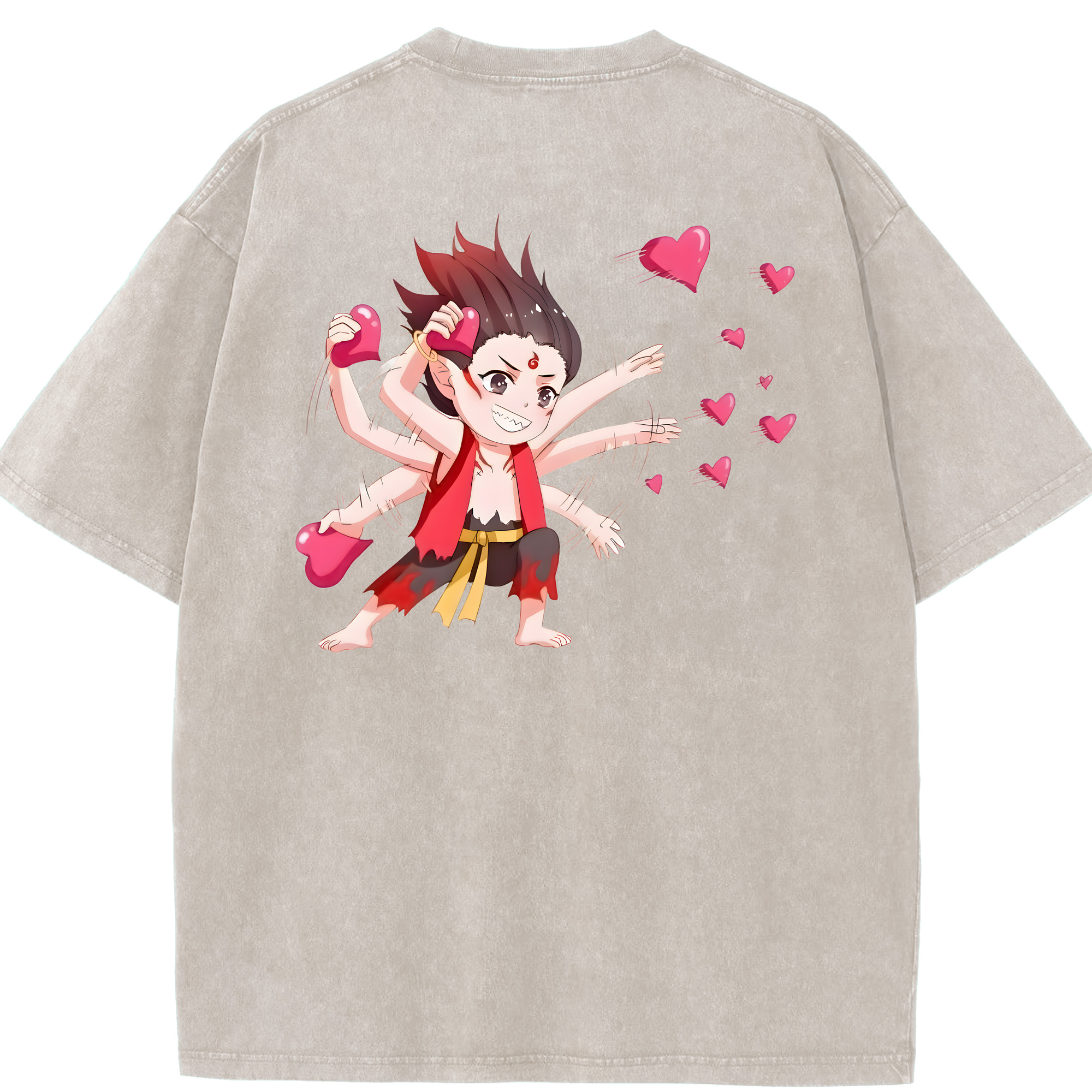 （画像用） Ne Zha 2 ナタ 魔童の大暴れ 綿100% ヴィンテージ風 半袖Tシャツ（背面プリント）