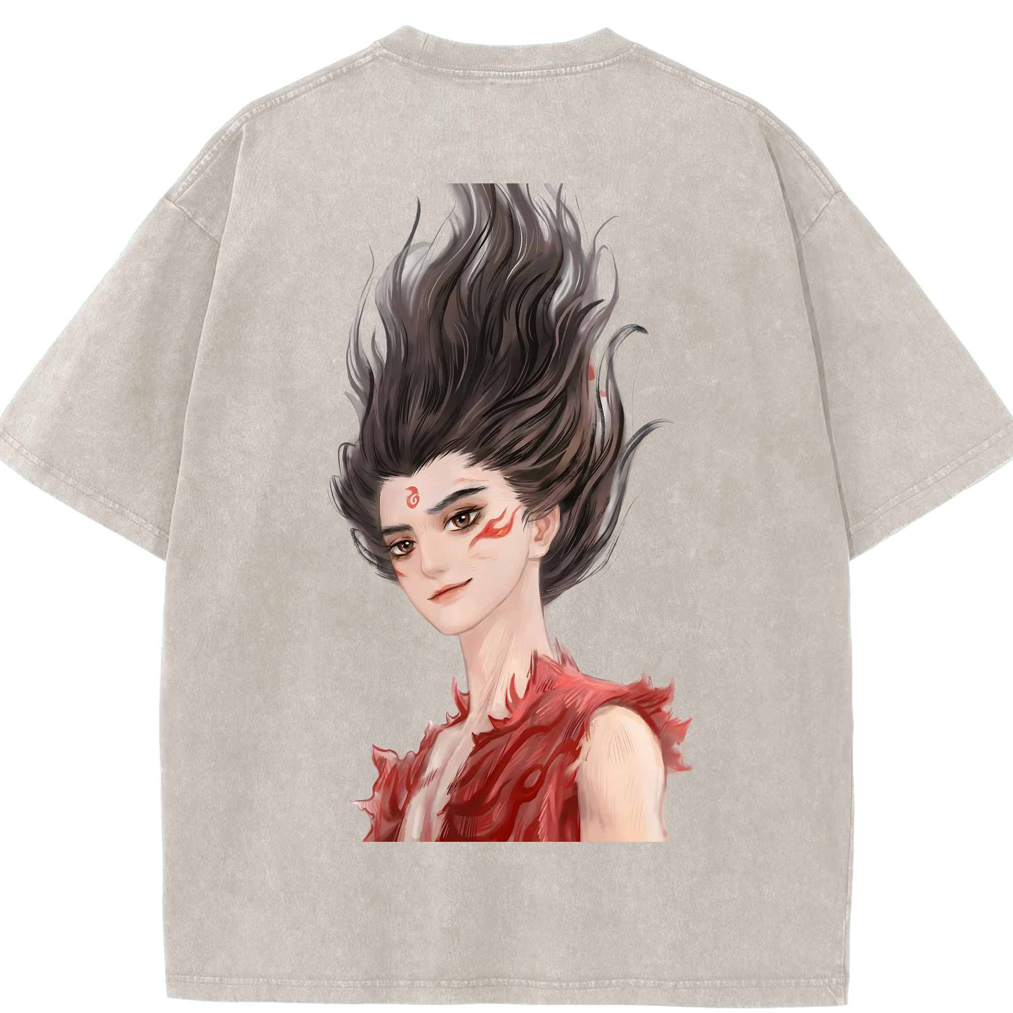 （画像用） Ne Zha 2 ナタ 魔童の大暴れ 綿100% ヴィンテージ風 半袖Tシャツ（背面プリント）