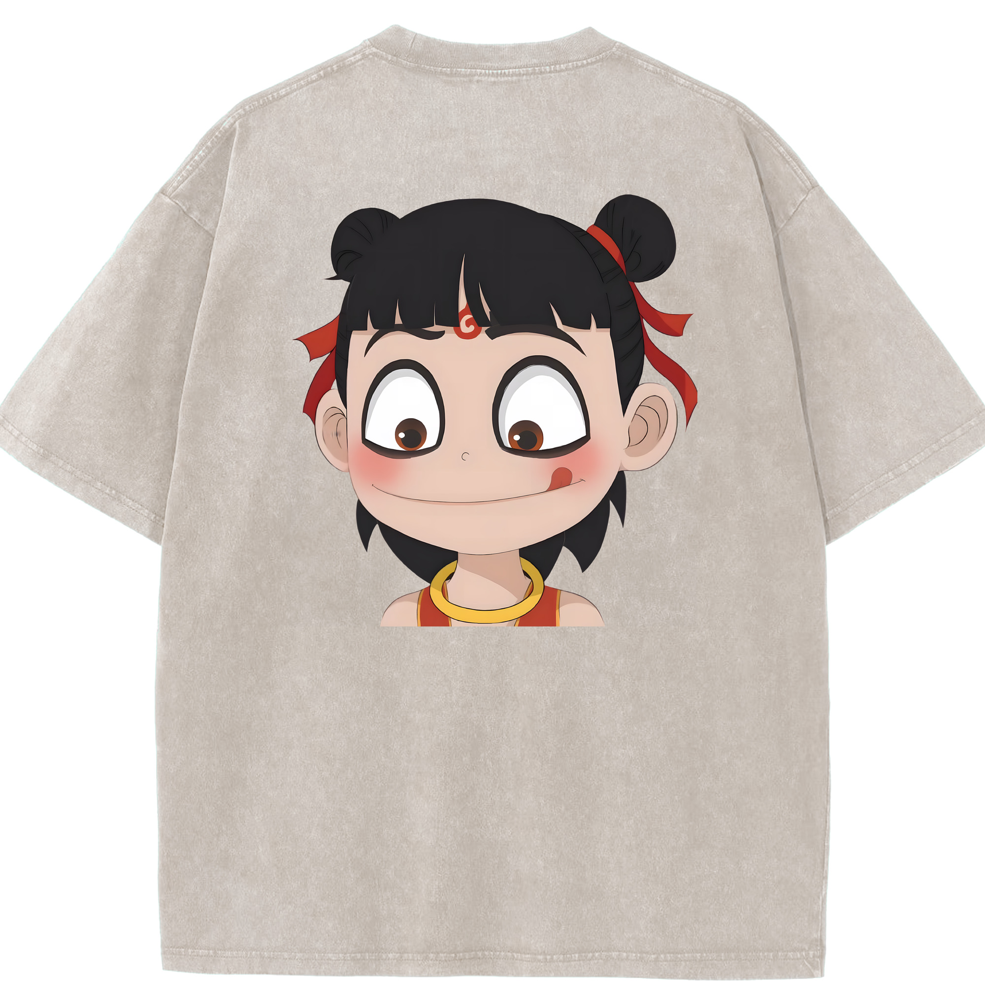 （画像用） Ne Zha 2 ナタ 魔童の大暴れ 綿100% ヴィンテージ風 半袖Tシャツ（背面プリント）