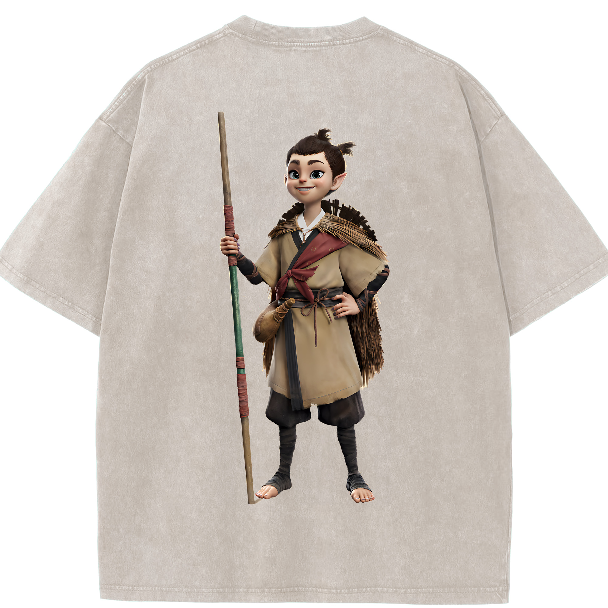 （画像用） Ne Zha 2 ナタ 魔童の大暴れ 綿100% ヴィンテージ風 半袖Tシャツ（背面プリント）